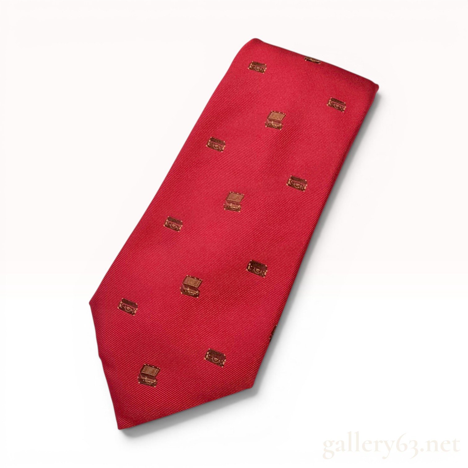 Louis Vuitton Red Silk Necktie with Miniature Trunk Pattern