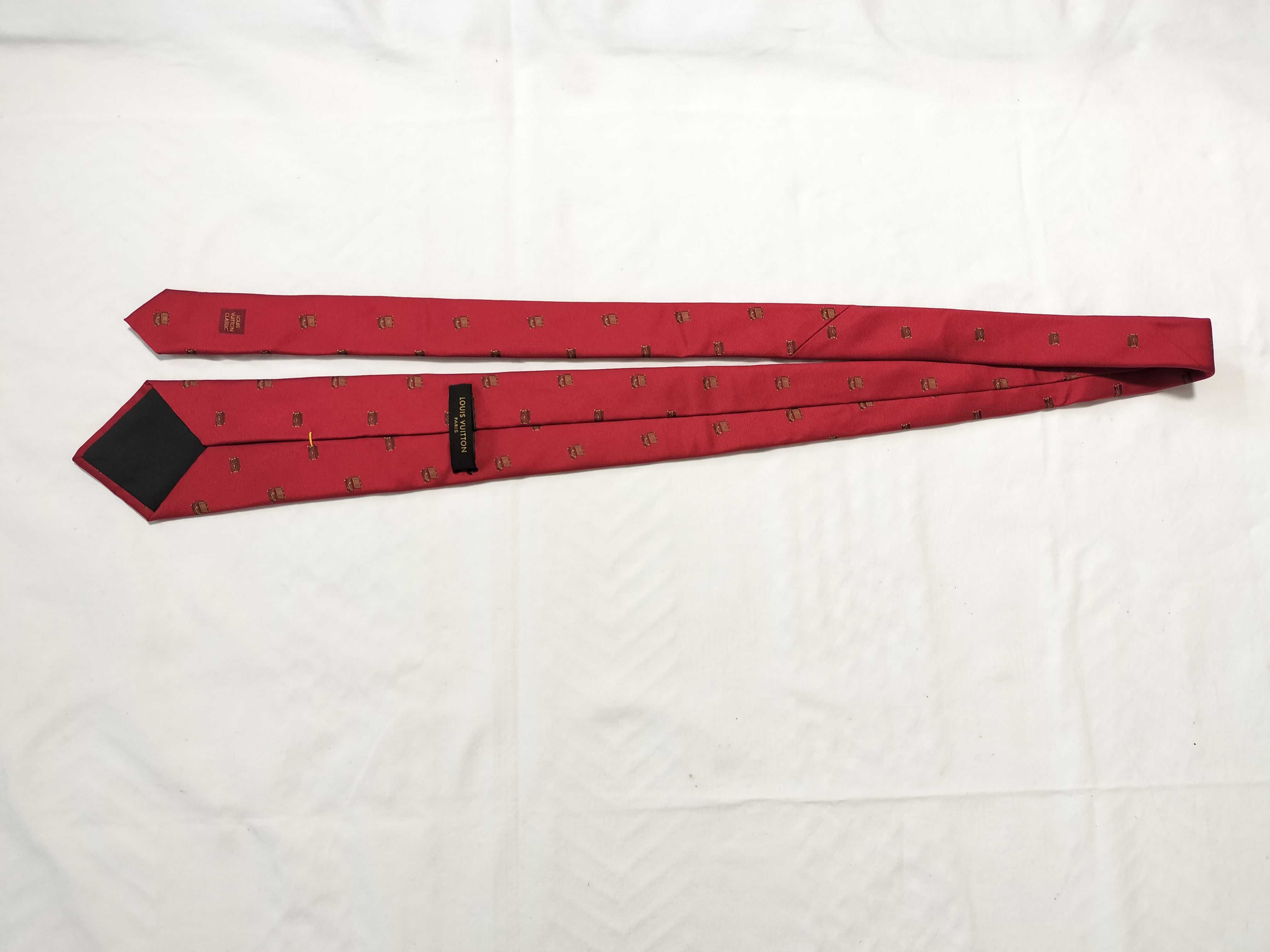 Louis Vuitton Red Silk Necktie with Miniature Trunk Pattern