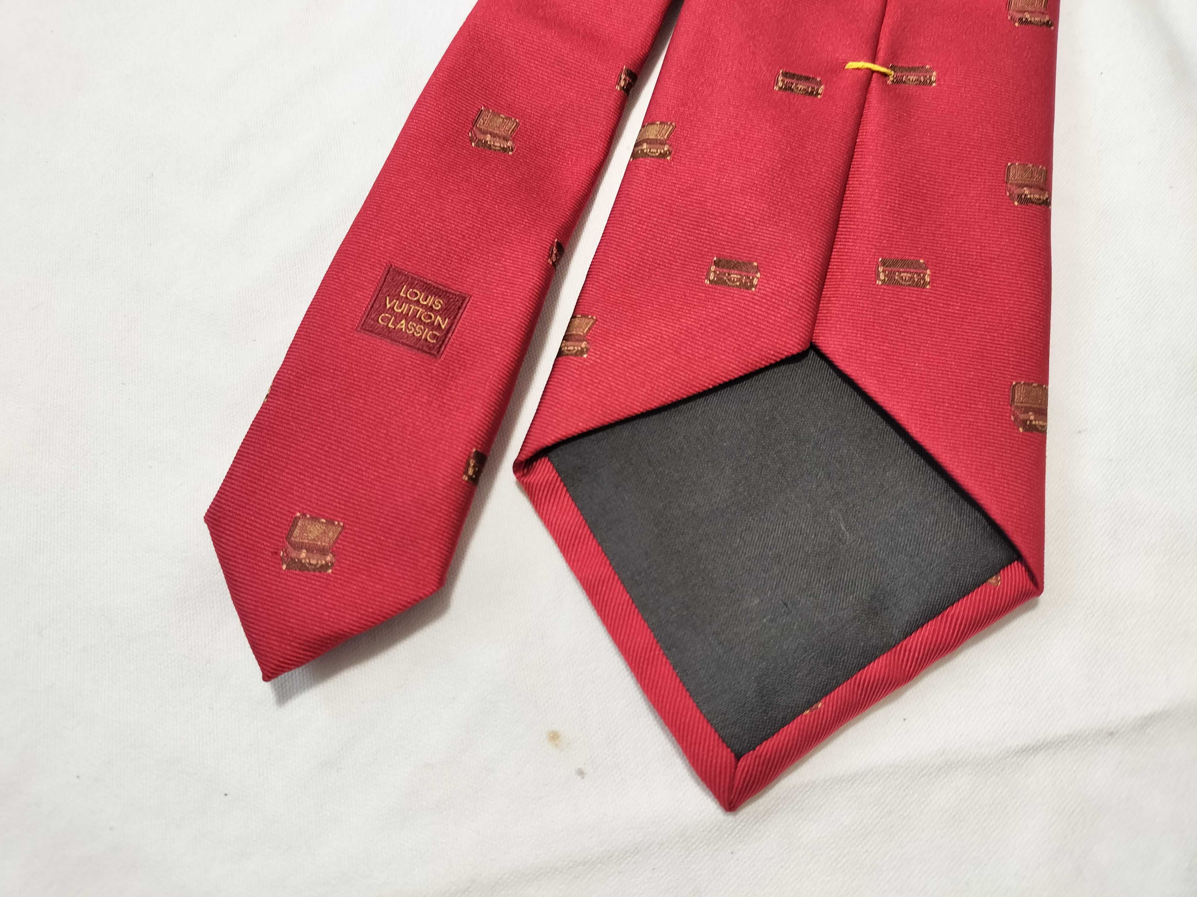 Louis Vuitton Red Silk Necktie with Miniature Trunk Pattern