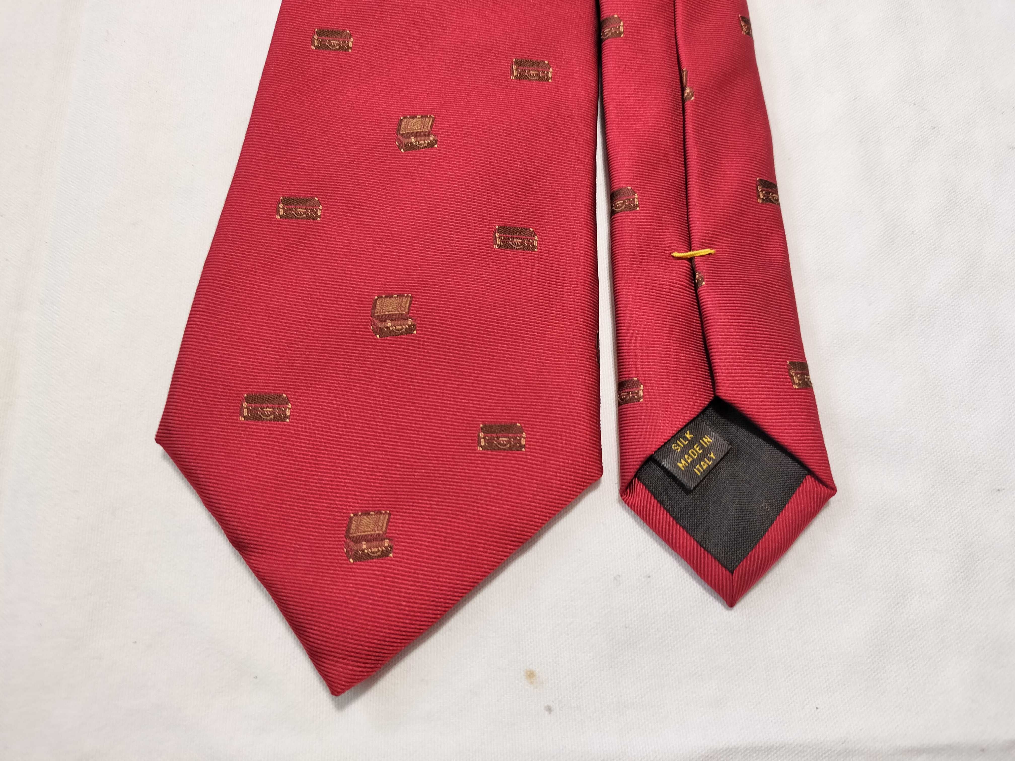 Louis Vuitton Red Silk Necktie with Miniature Trunk Pattern