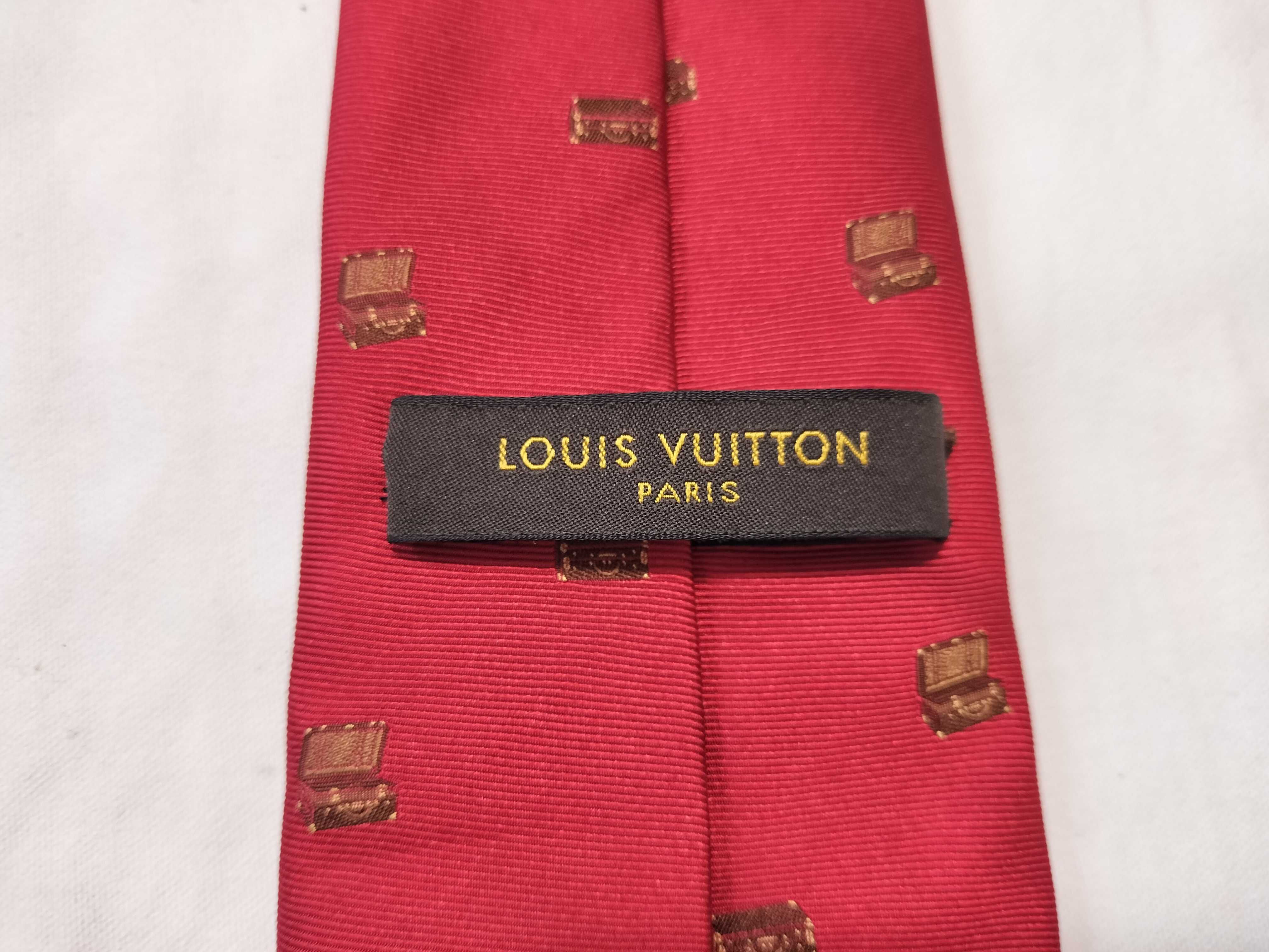 Louis Vuitton Red Silk Necktie with Miniature Trunk Pattern