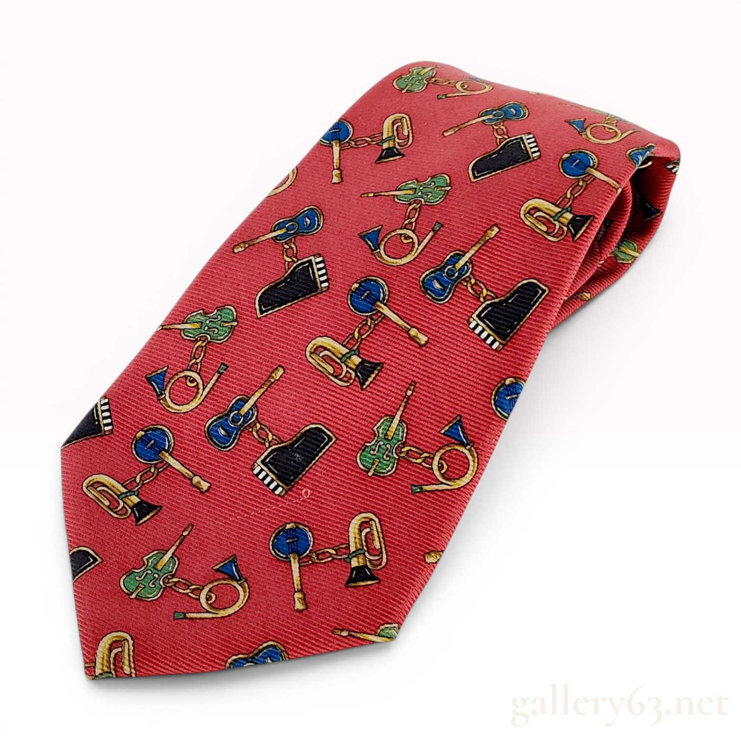 Chanel Red Silk Novelty Print Musical Instrument Necktie