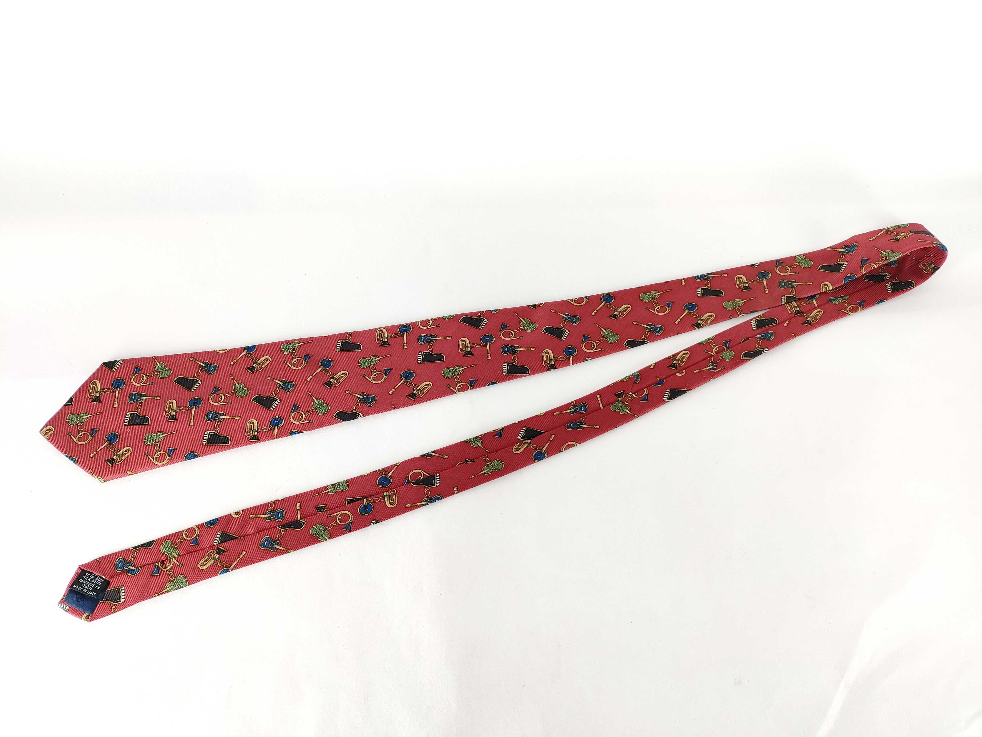 Chanel Red Silk Novelty Print Musical Instrument Necktie