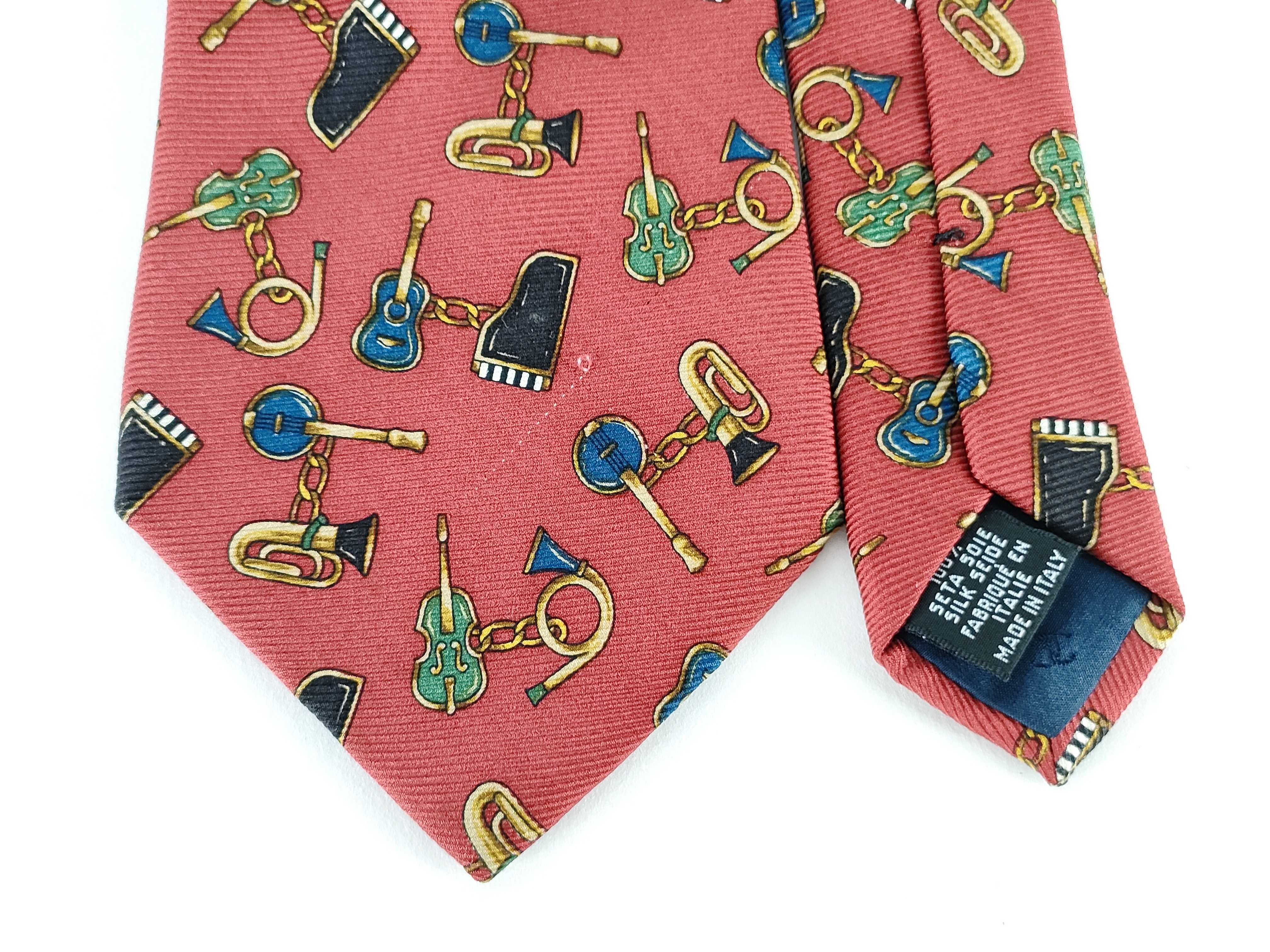 Chanel Red Silk Novelty Print Musical Instrument Necktie