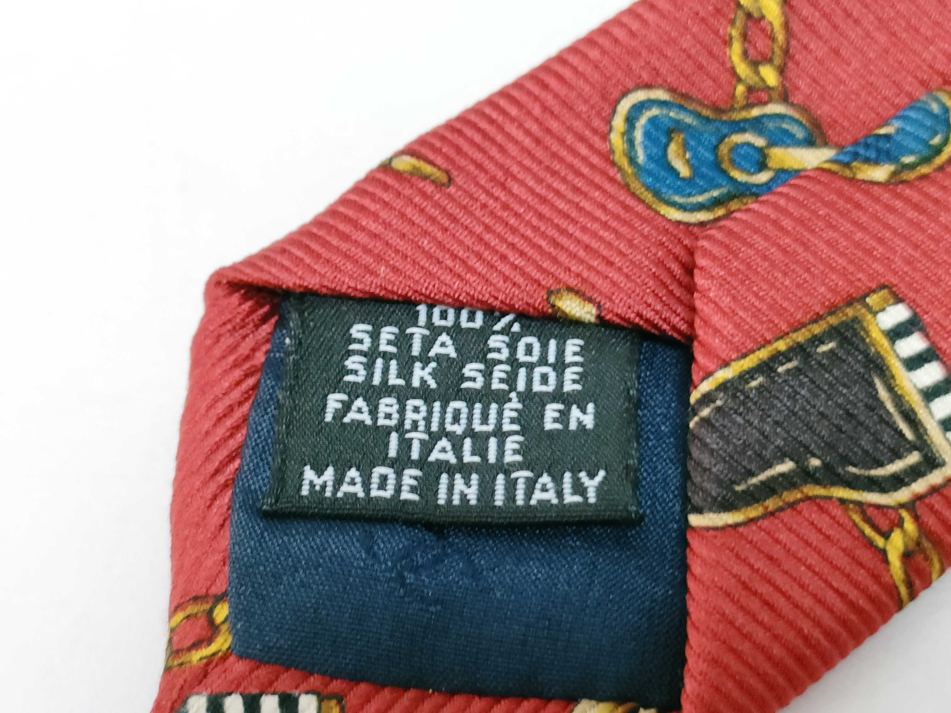 Chanel Red Silk Novelty Print Musical Instrument Necktie
