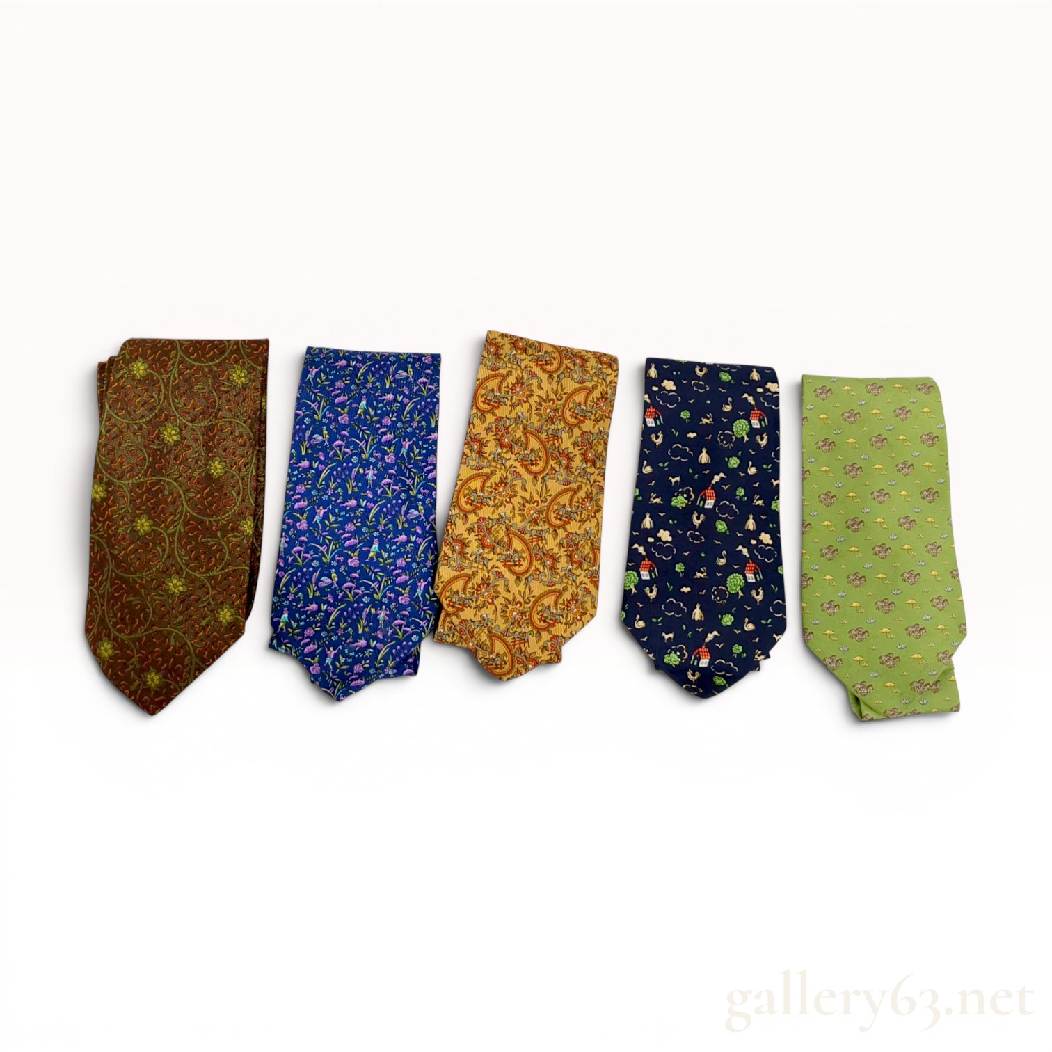 A Lot of Five Designer Silk Neckties Including Salvatore Ferragamo