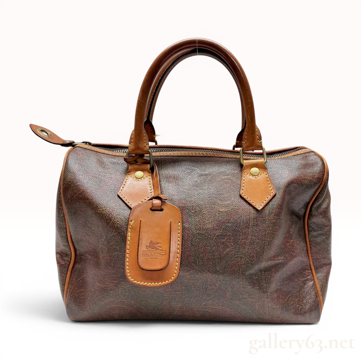 Etro Paisley Print Coated Canvas Boston Bag with Leather Trim