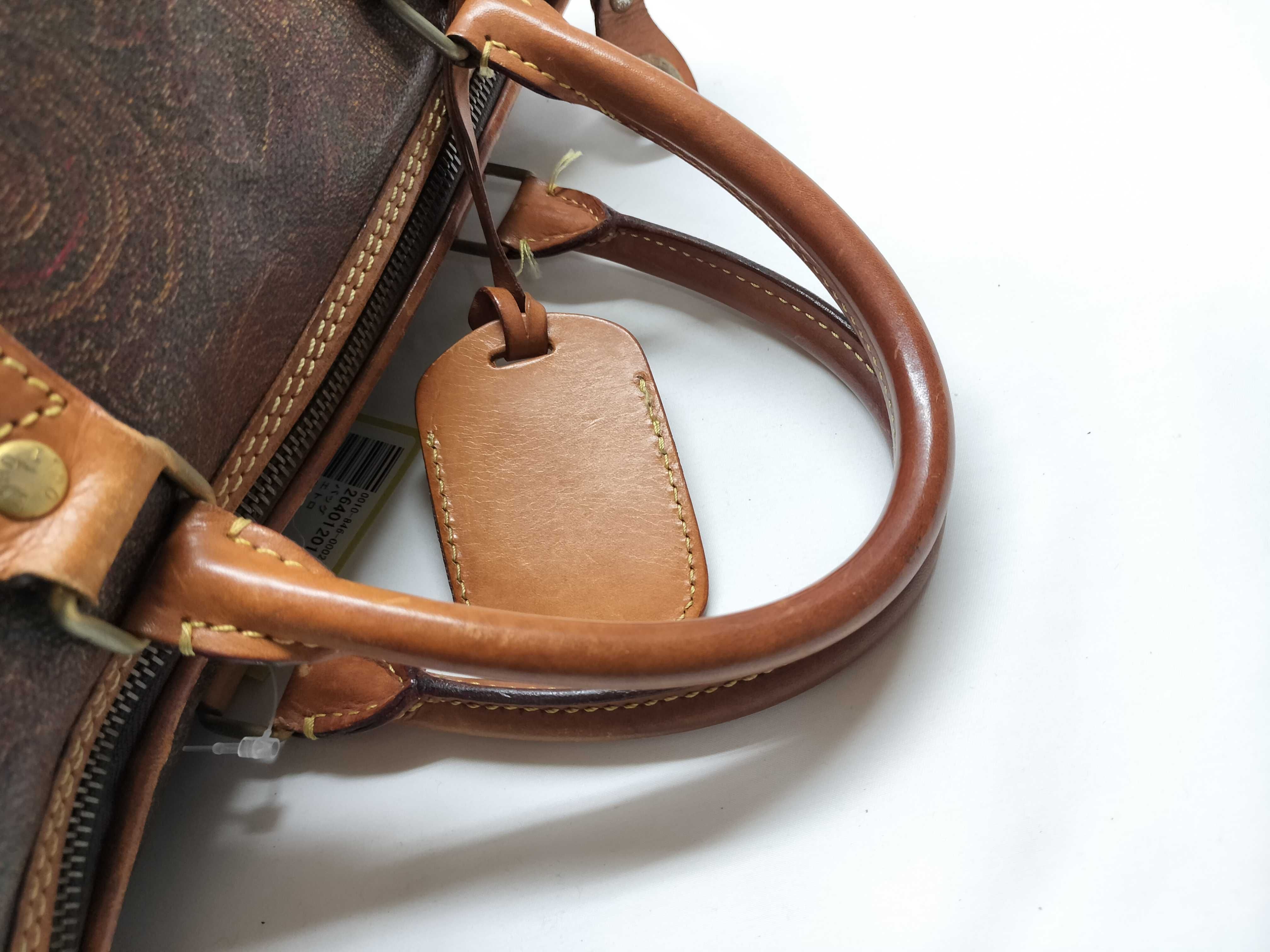 Etro Paisley Print Coated Canvas Boston Bag with Leather Trim