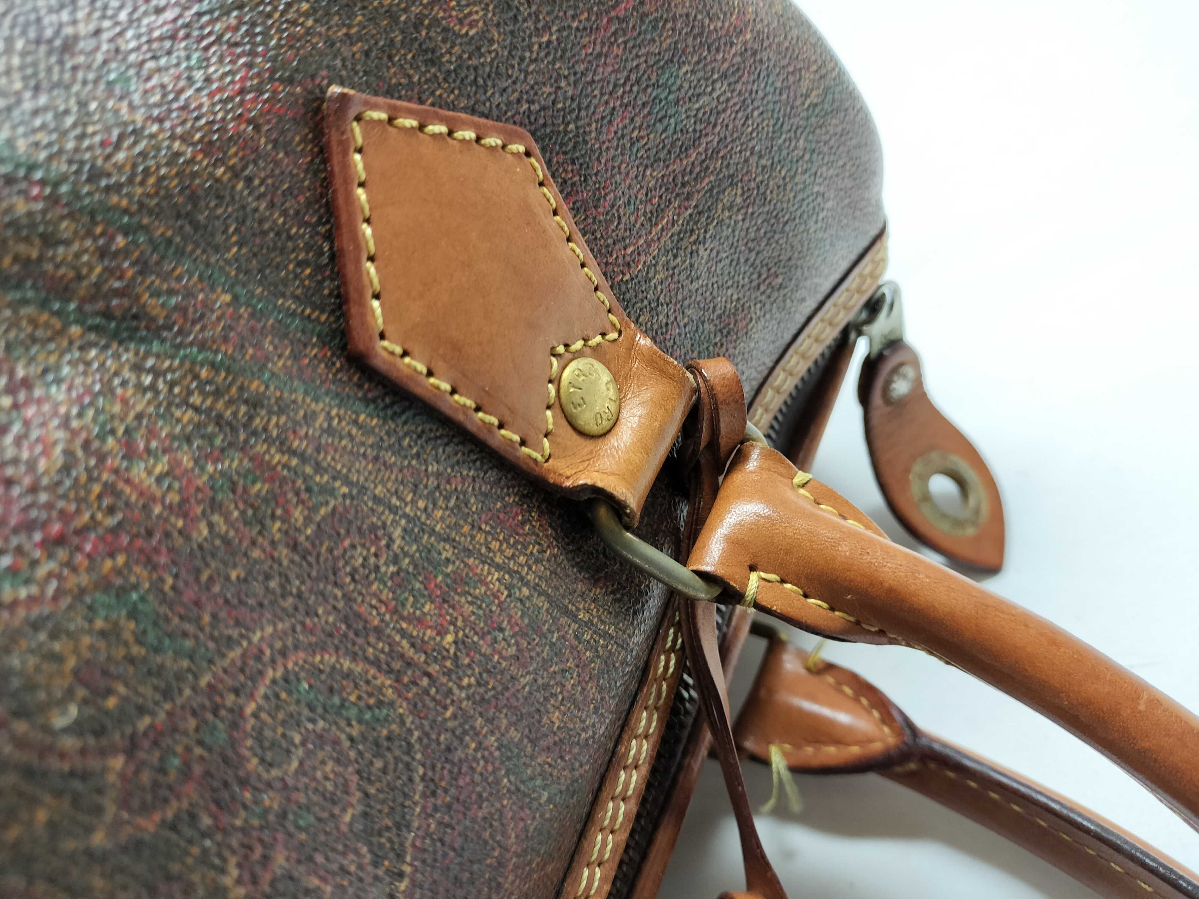 Etro Paisley Print Coated Canvas Boston Bag with Leather Trim