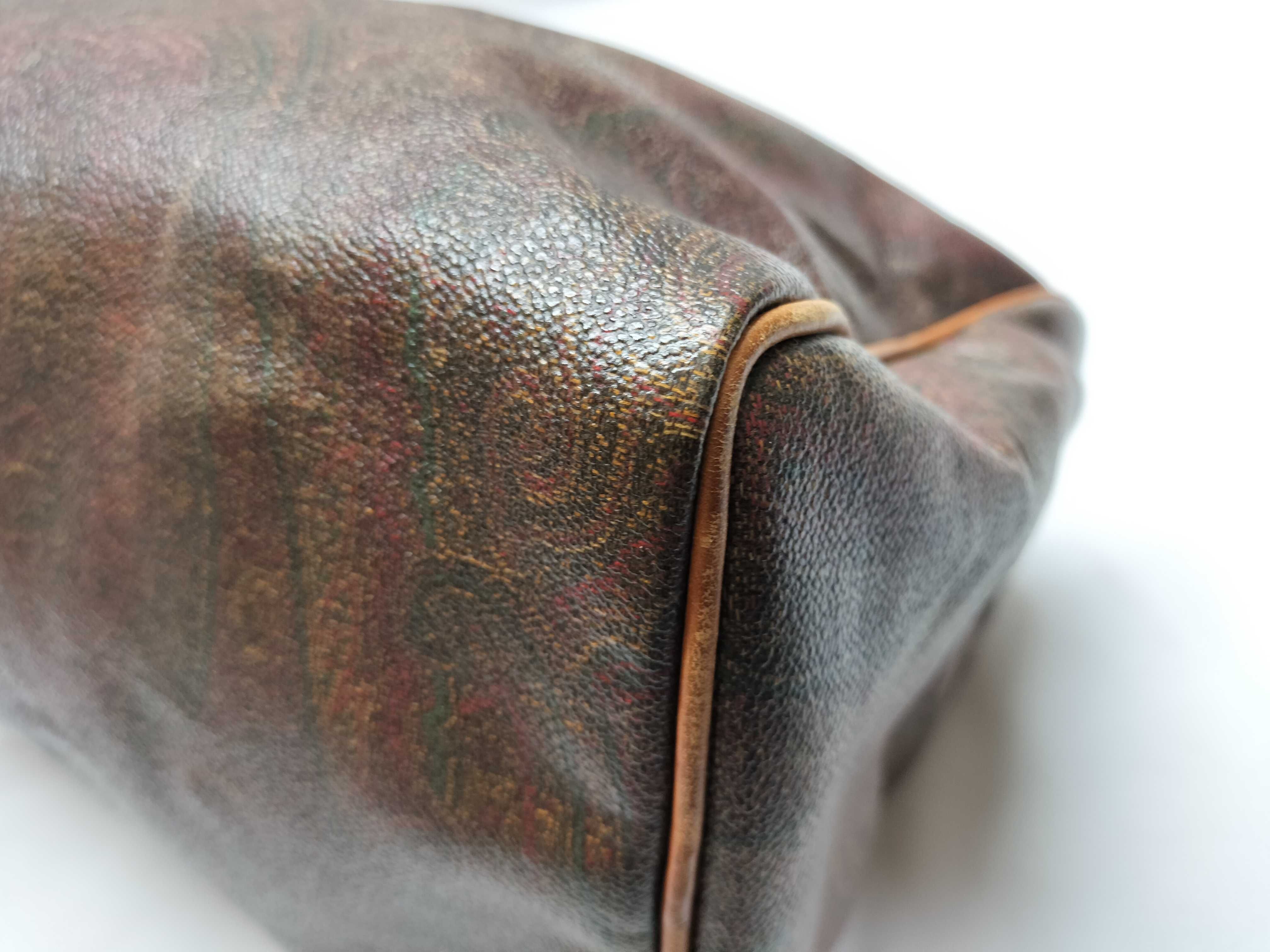 Etro Paisley Print Coated Canvas Boston Bag with Leather Trim