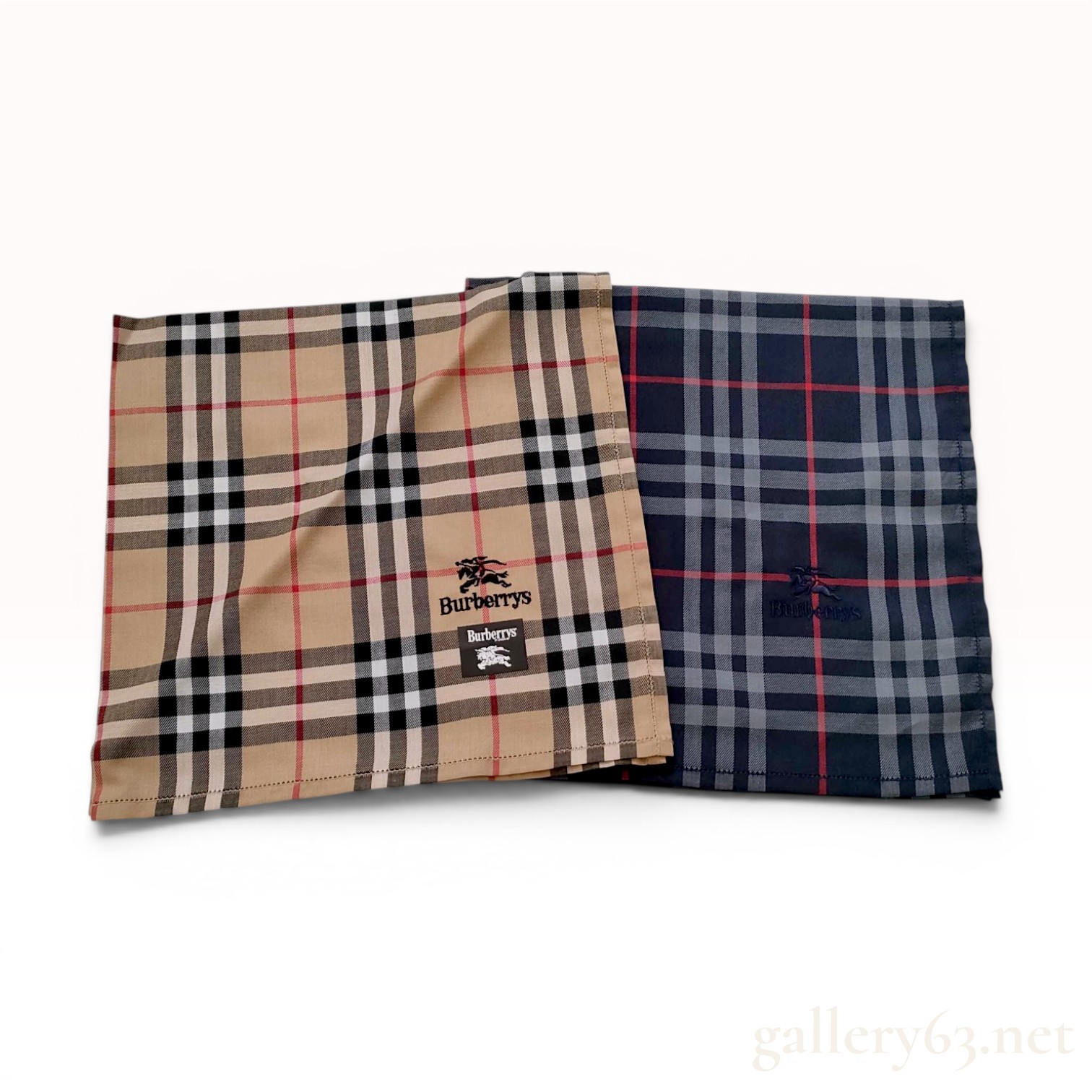 A Pair of Vintage Burberrys Cotton Pocket Squares in Signature Check Patterns