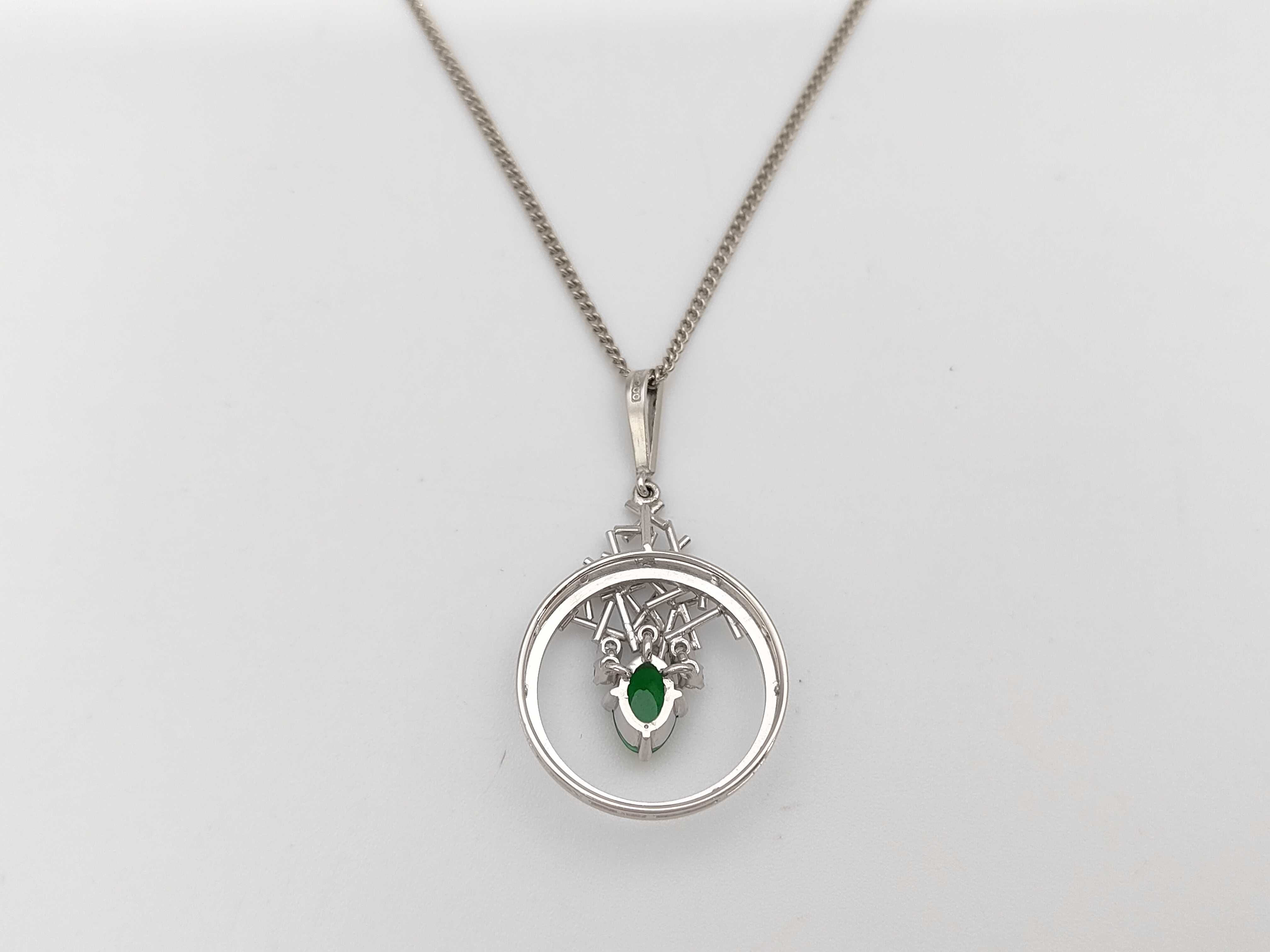 Japanese Modernist.900 Platinum Jadeite Jade and Diamond Pendant Necklace