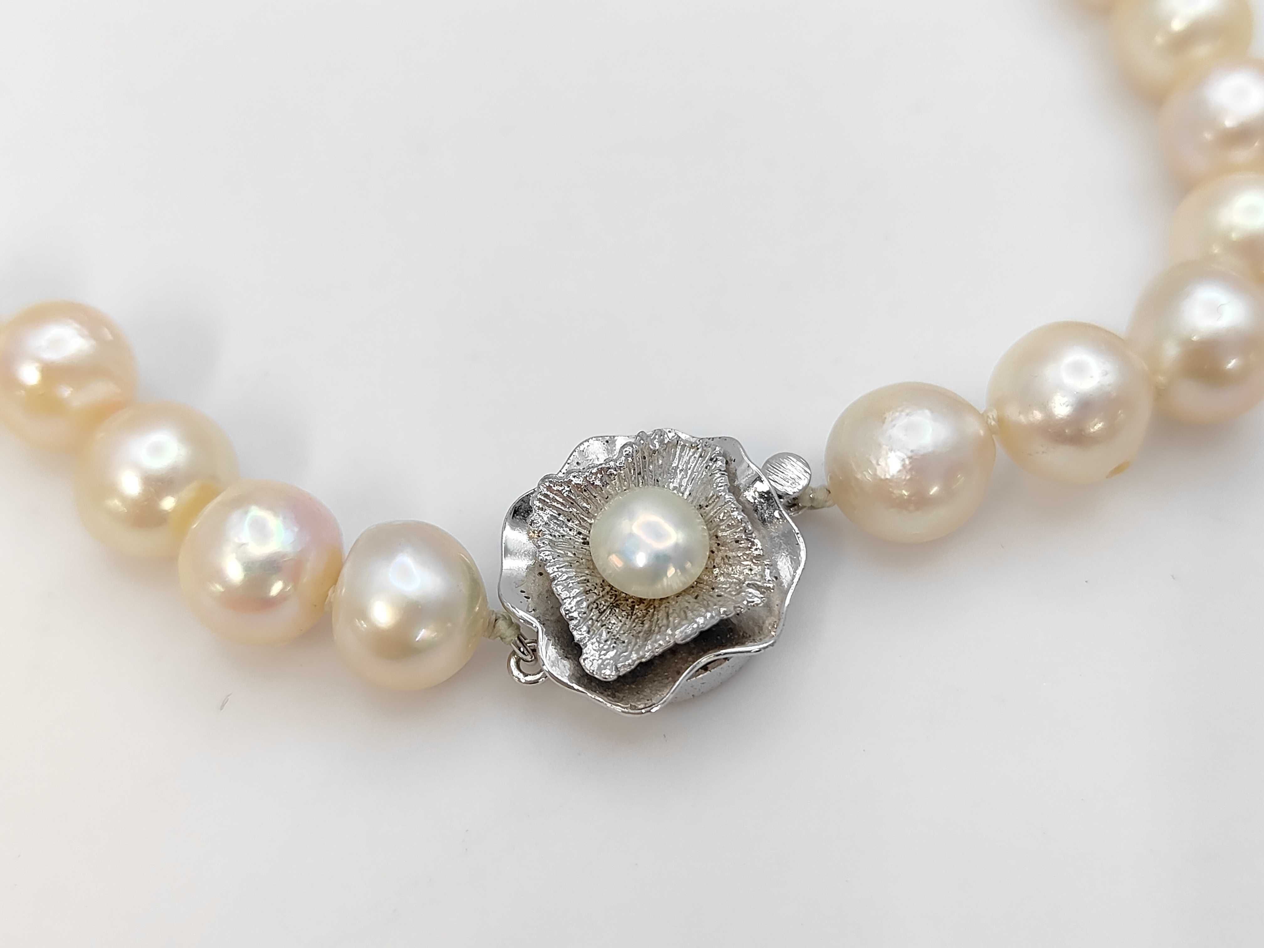 Cultured Semi-Round Pearl Necklace with Floral Silver Clasp