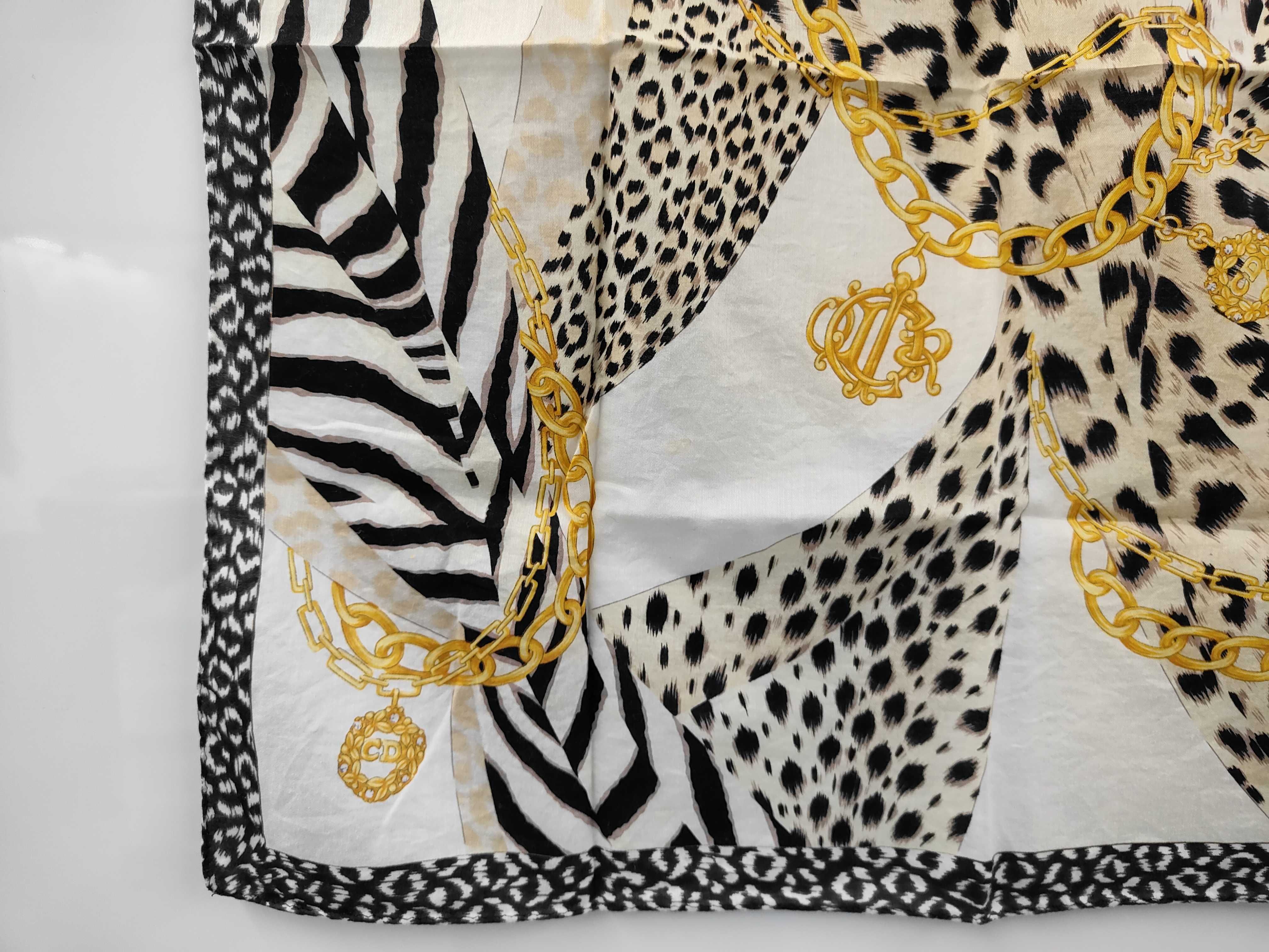 Christian Dior Animal Print and Gold Chain Logo Silk Square Scarf