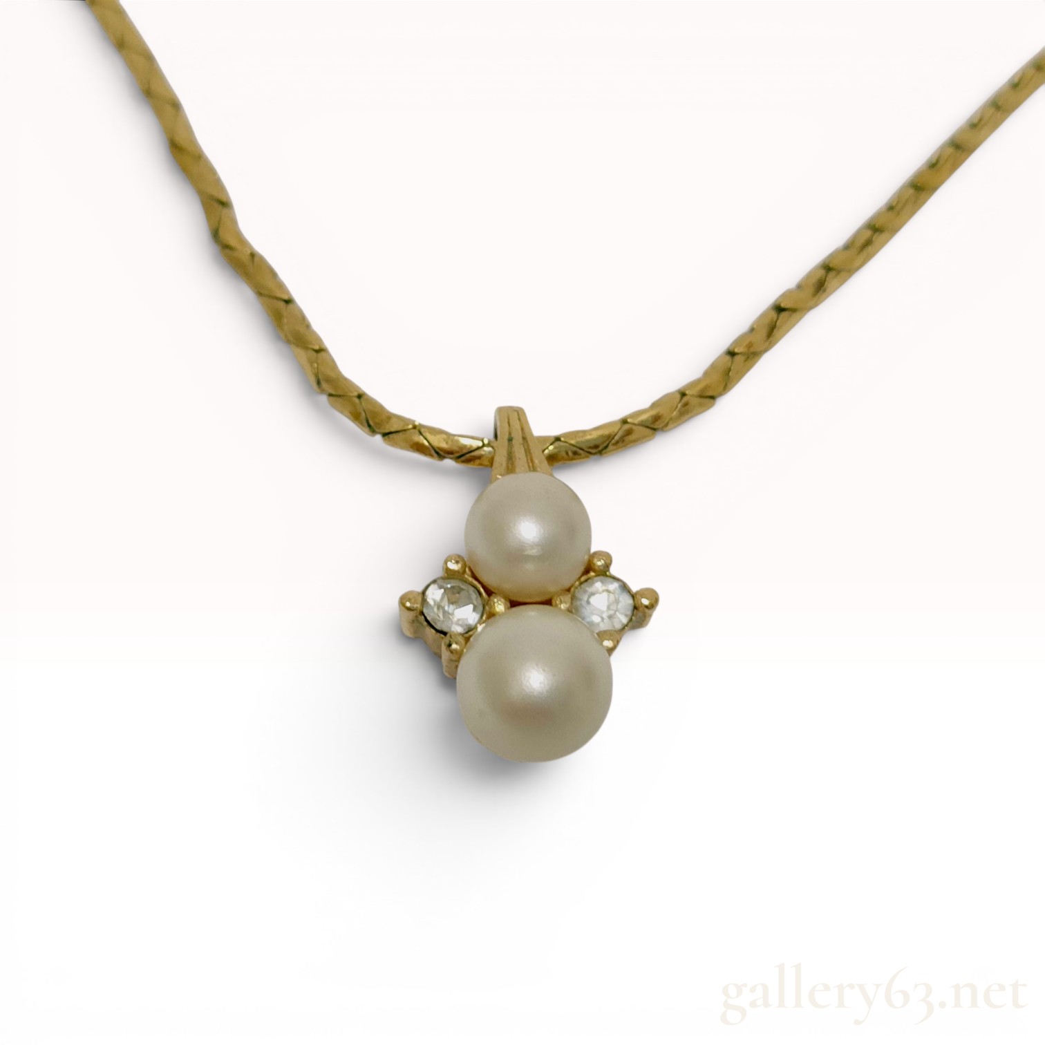 Vintage Christian Dior Gold Plated Faux Pearl and Rhinestone Pendant Necklace