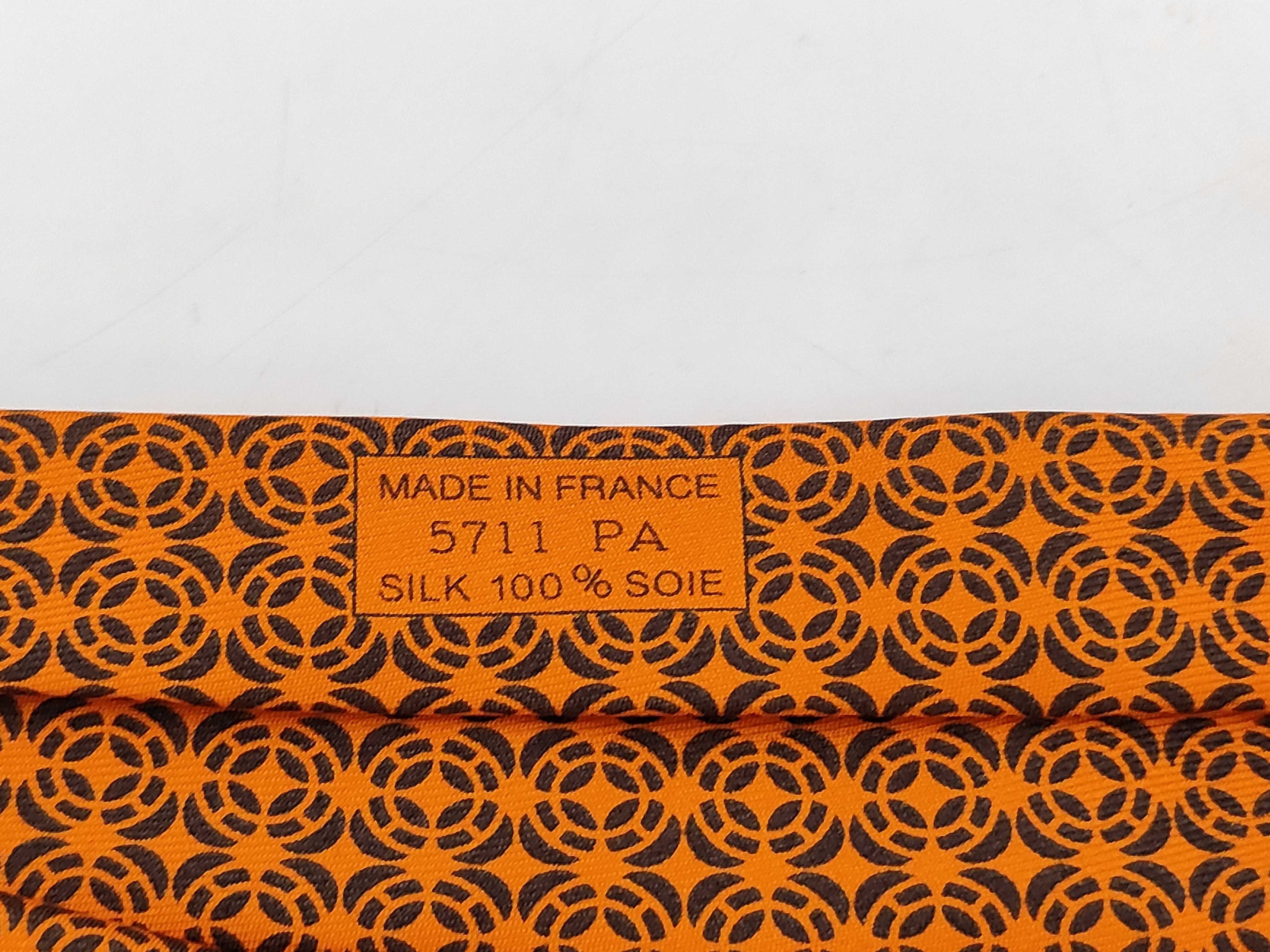 Hermes Orange Geometric H Circle Logo Silk Necktie