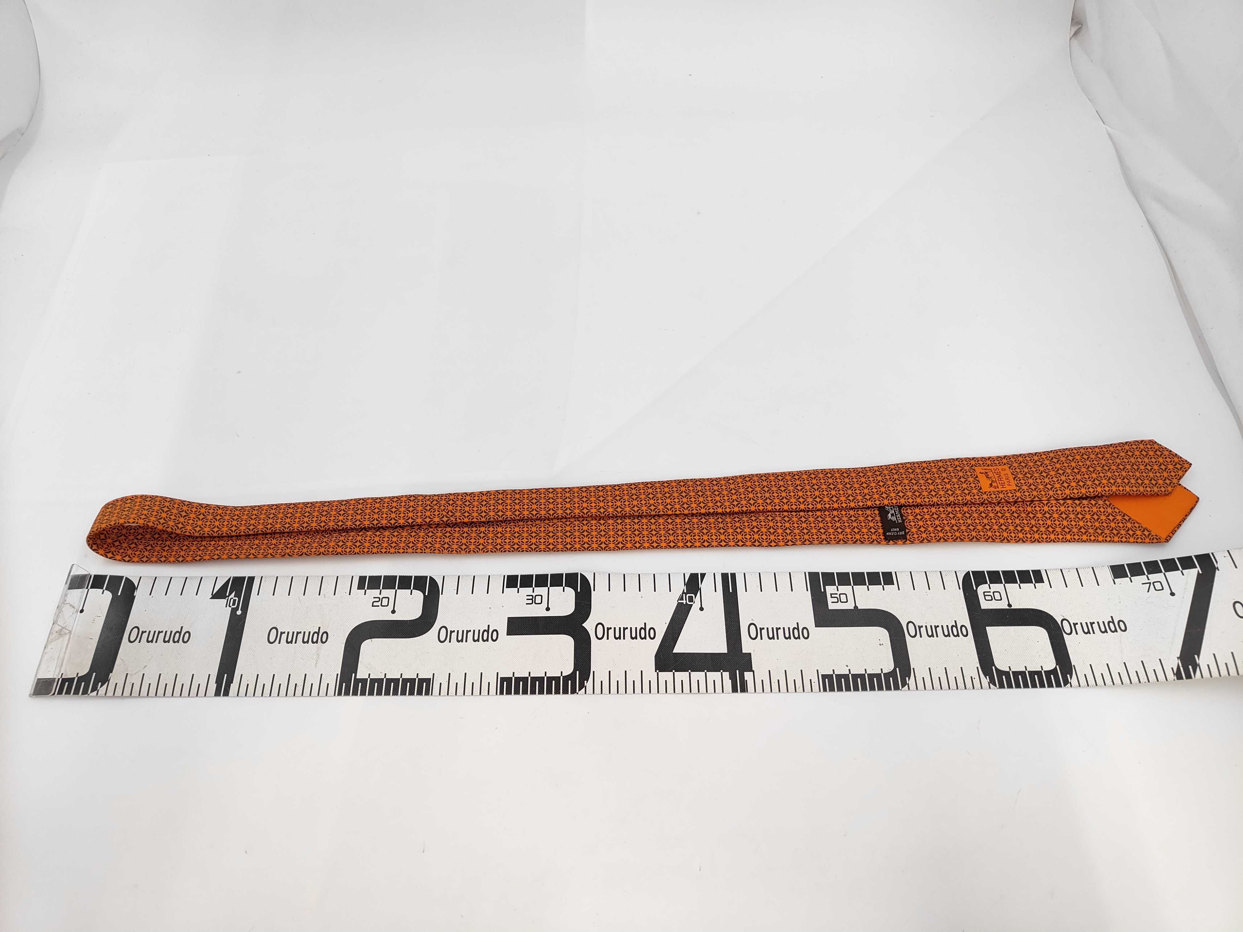 Hermes Orange Geometric H Circle Logo Silk Necktie