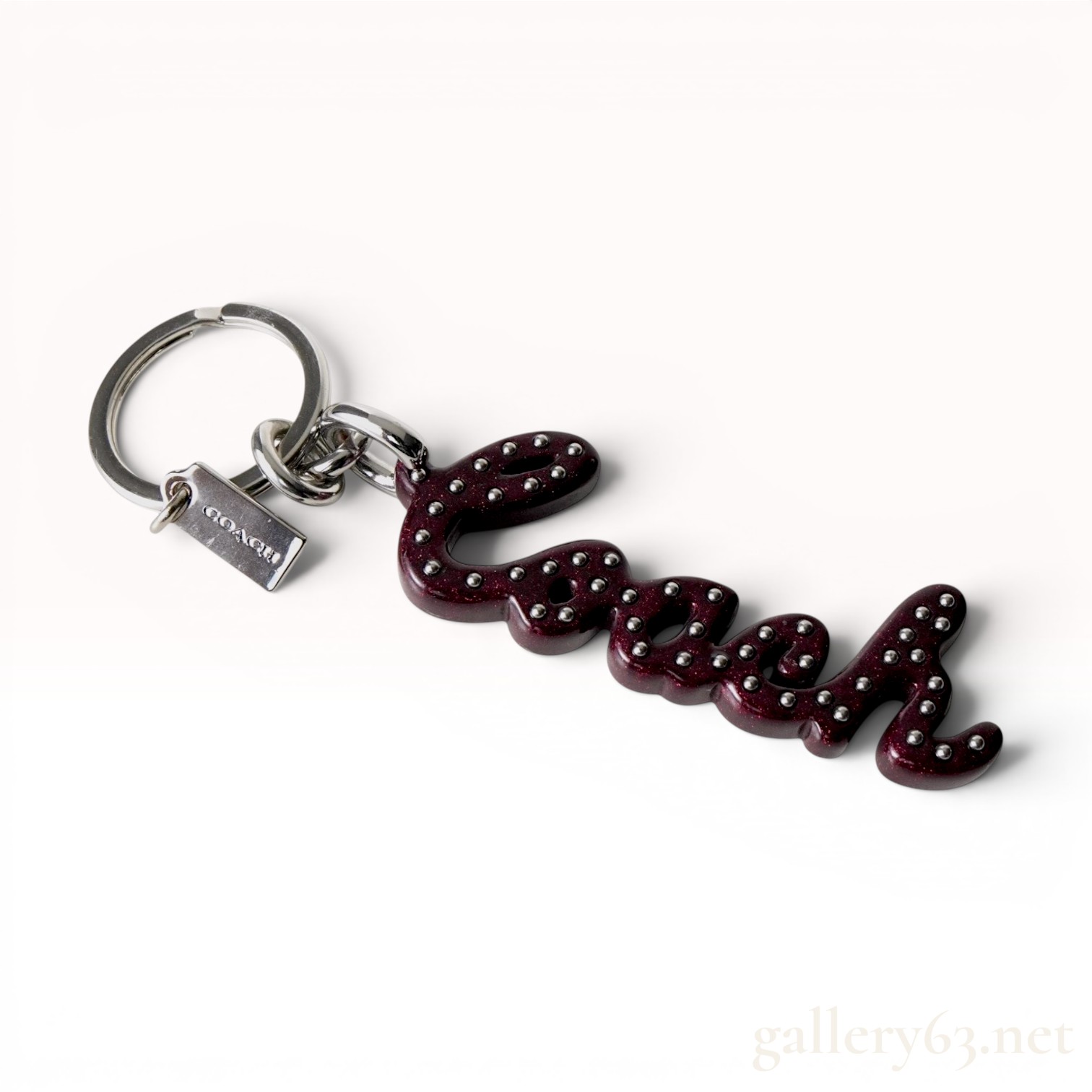 Coach Plum Glitter Resin Script Logo Keychain Bag Charm F76456