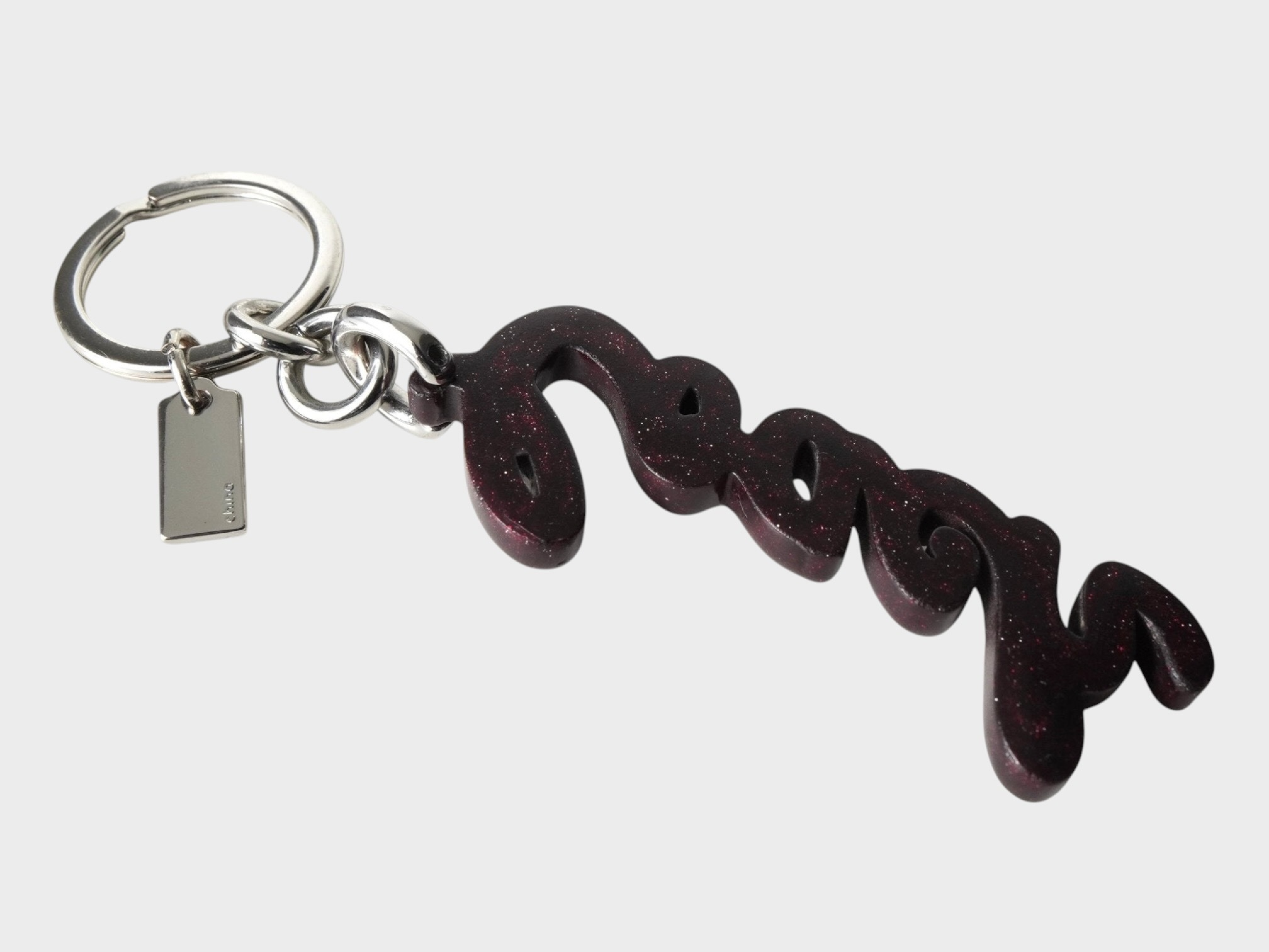Coach Plum Glitter Resin Script Logo Keychain Bag Charm F76456