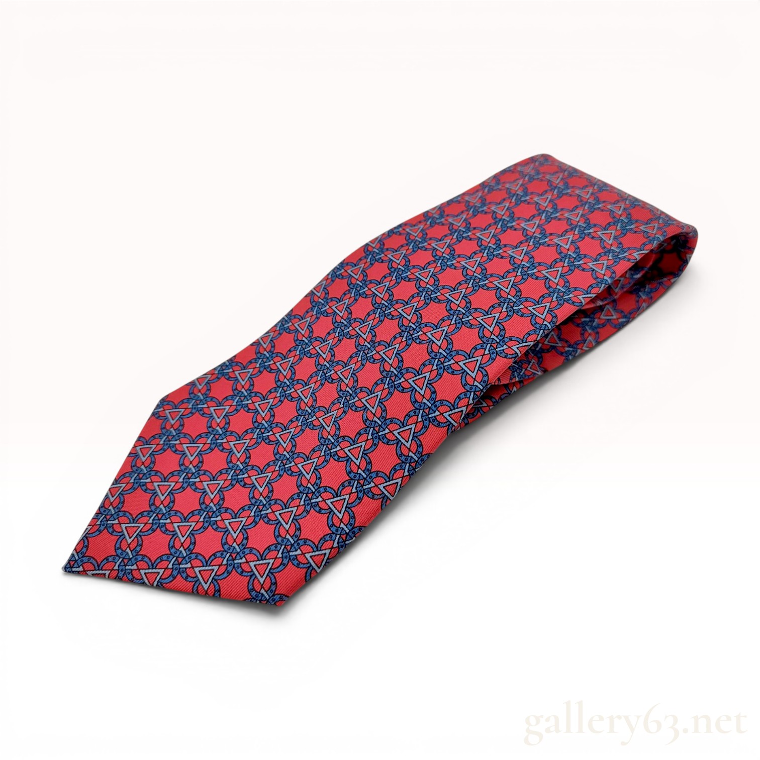 Hermes Red Geometric Pattern Silk Necktie