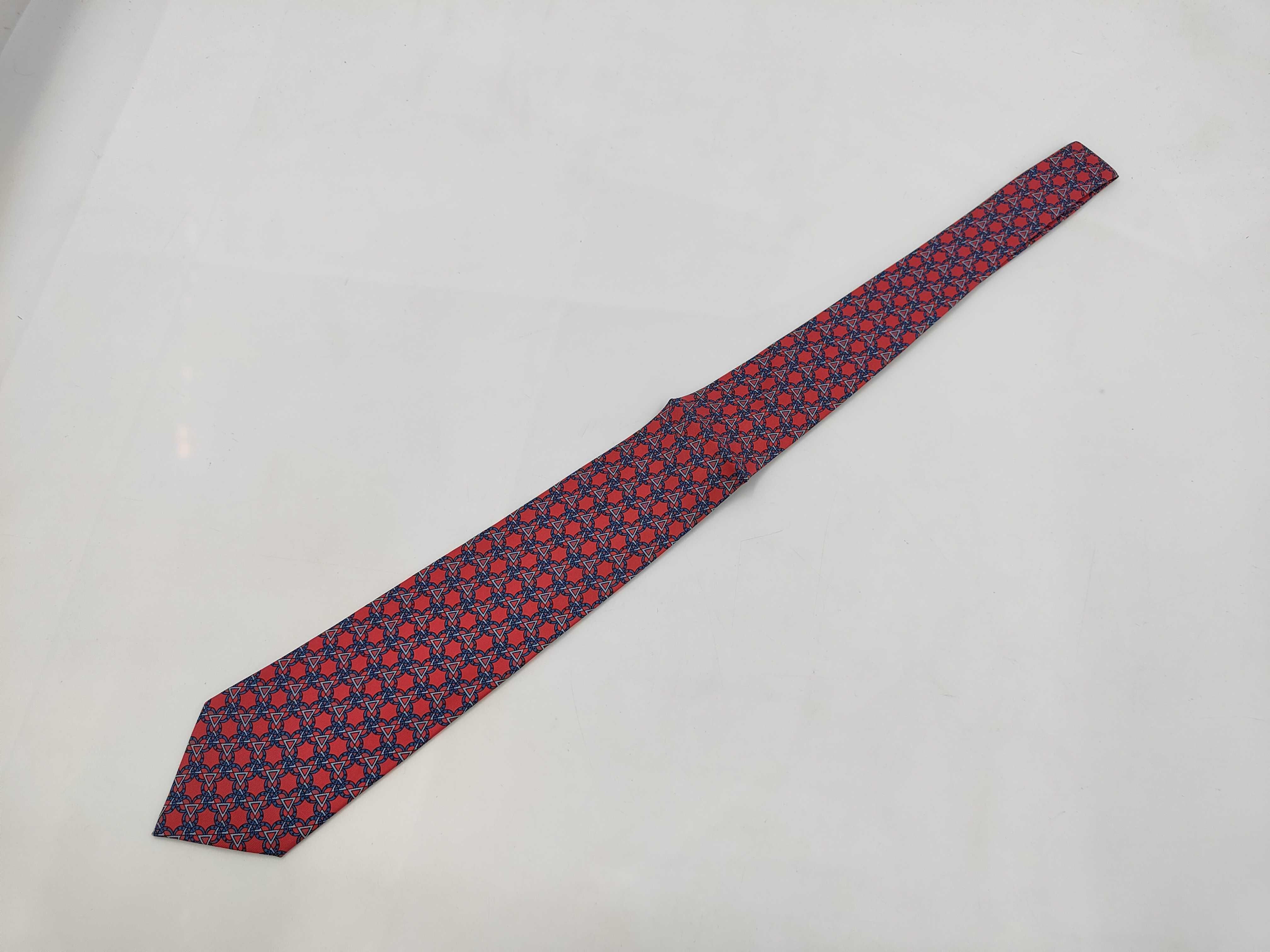 Hermes Red Geometric Pattern Silk Necktie