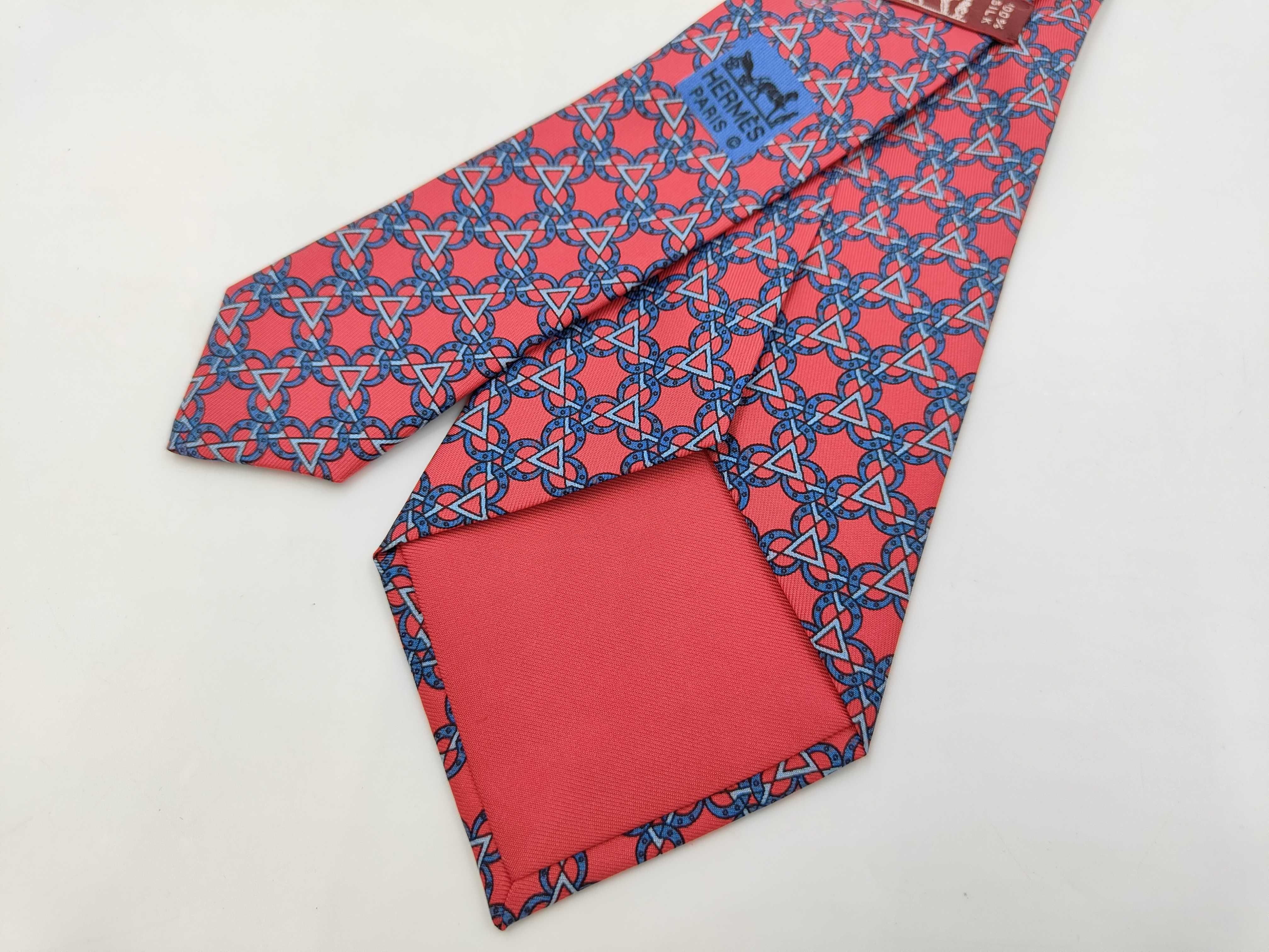 Hermes Red Geometric Pattern Silk Necktie