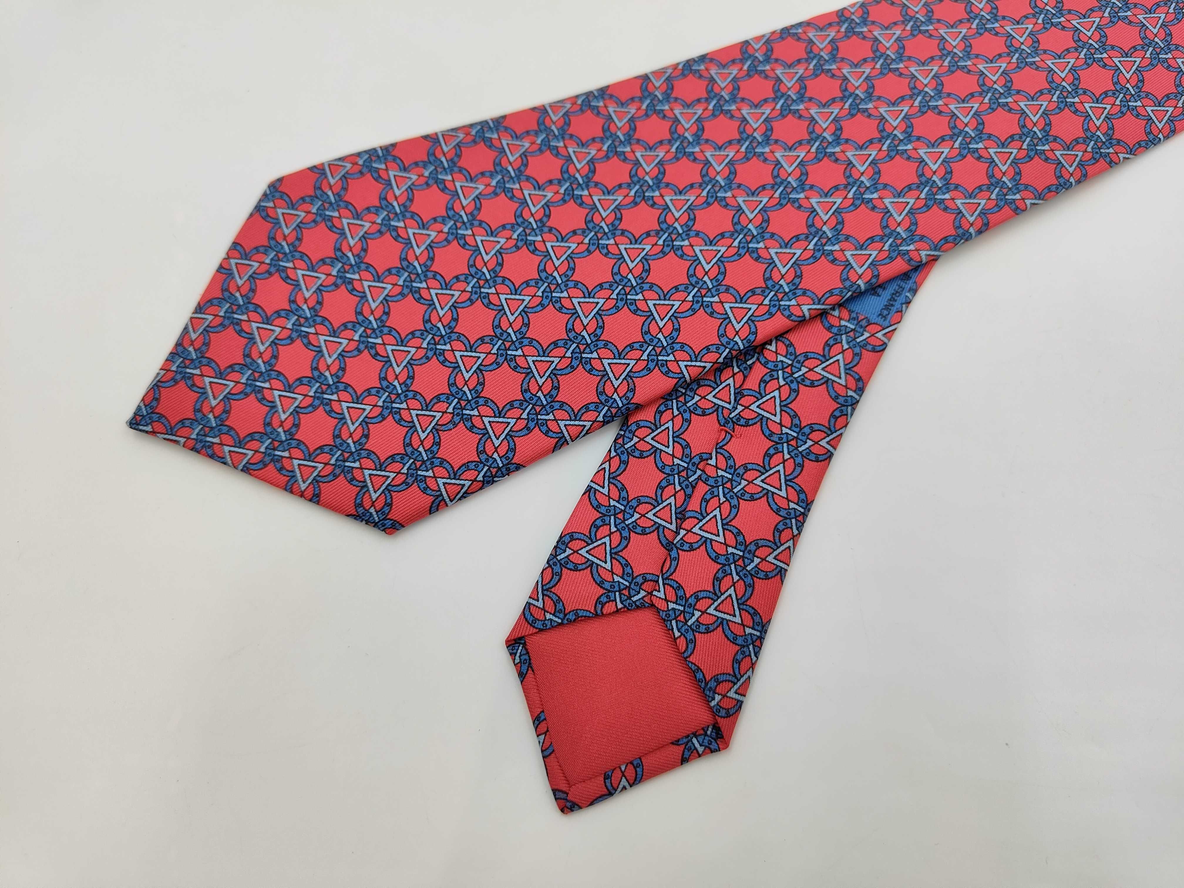 Hermes Red Geometric Pattern Silk Necktie