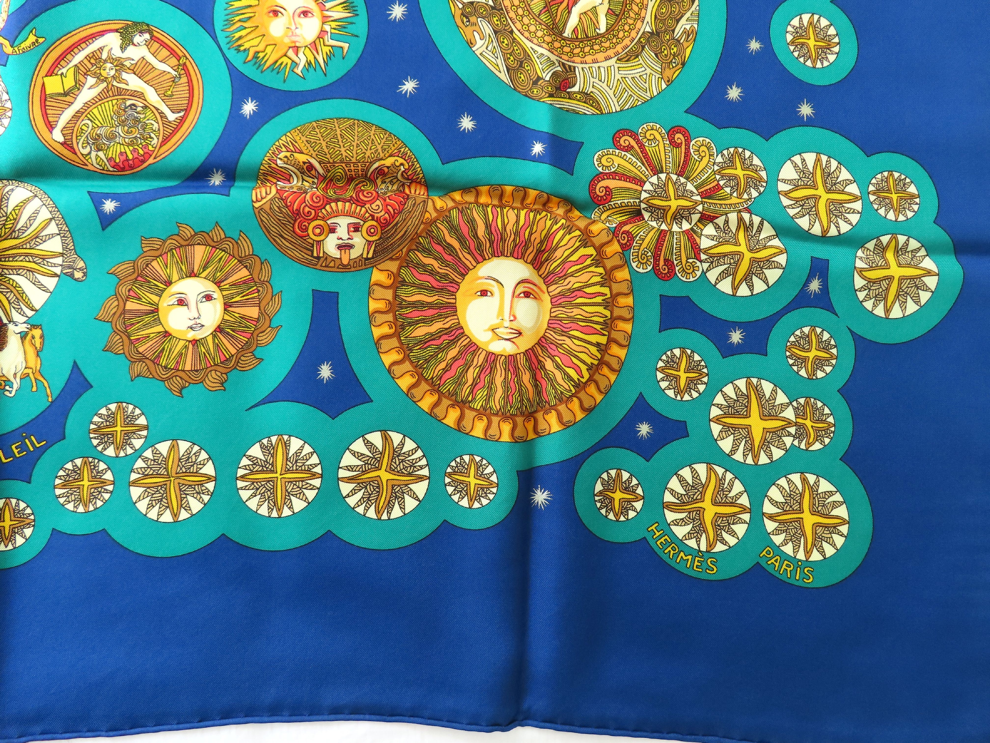 Hermes Le Roy Soleil Silk Carre 90 Scarf by Annie Faivre