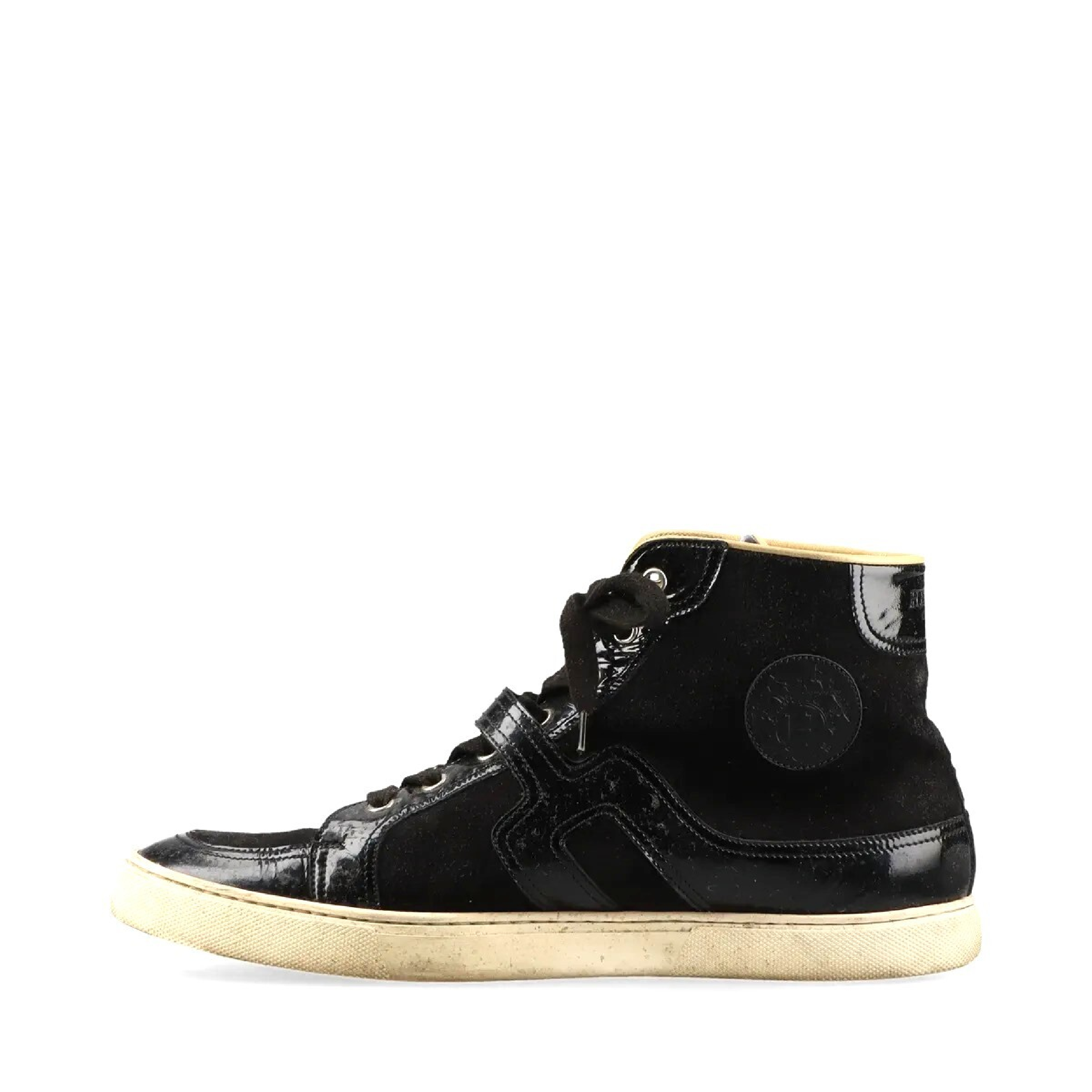 A Pair of Hermes Black Suede and Patent Leather Quantum High-Top Sneakers