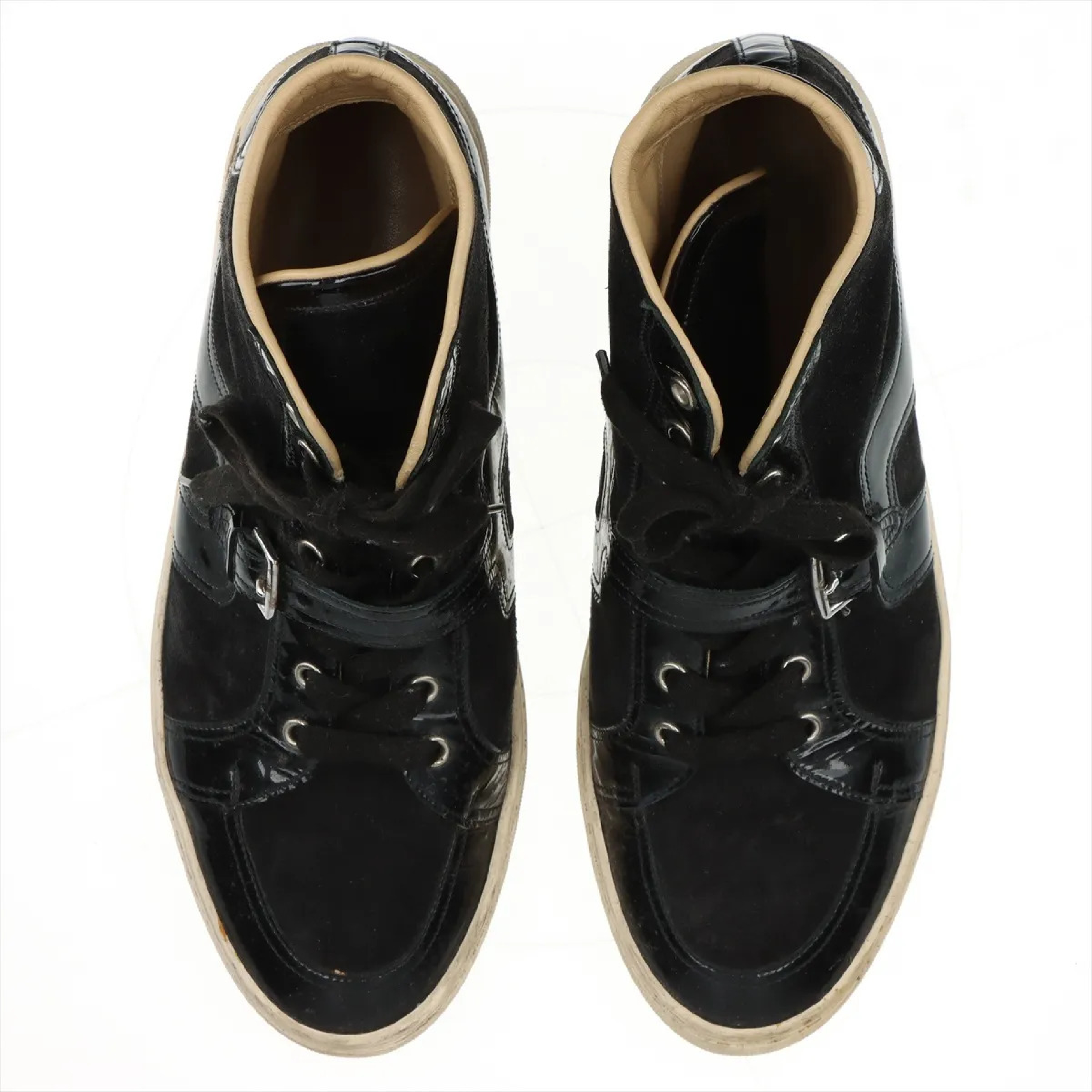 A Pair of Hermes Black Suede and Patent Leather Quantum High-Top Sneakers