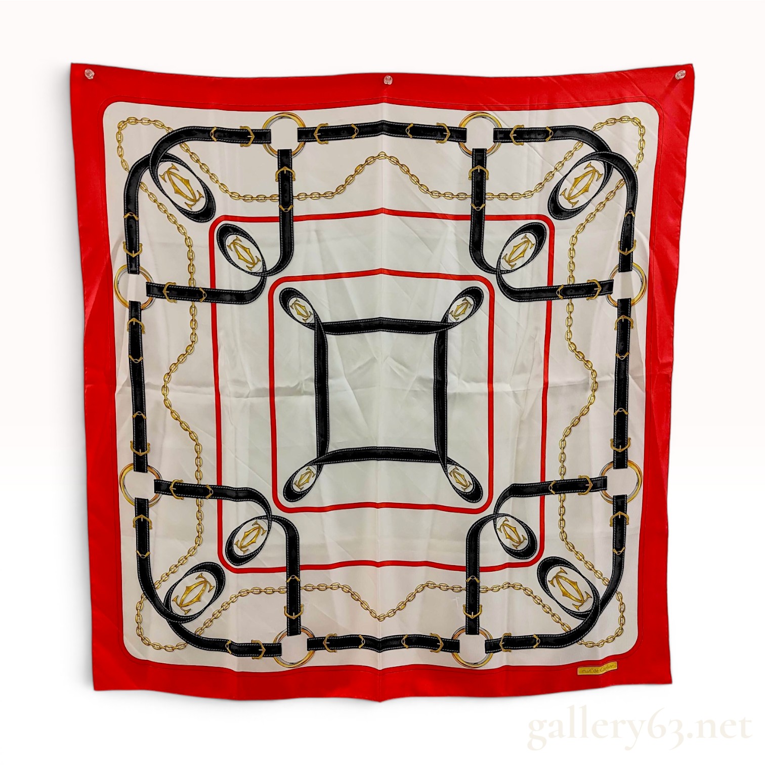 Must de Cartier Silk Scarf with Equestrian and Chain Motif