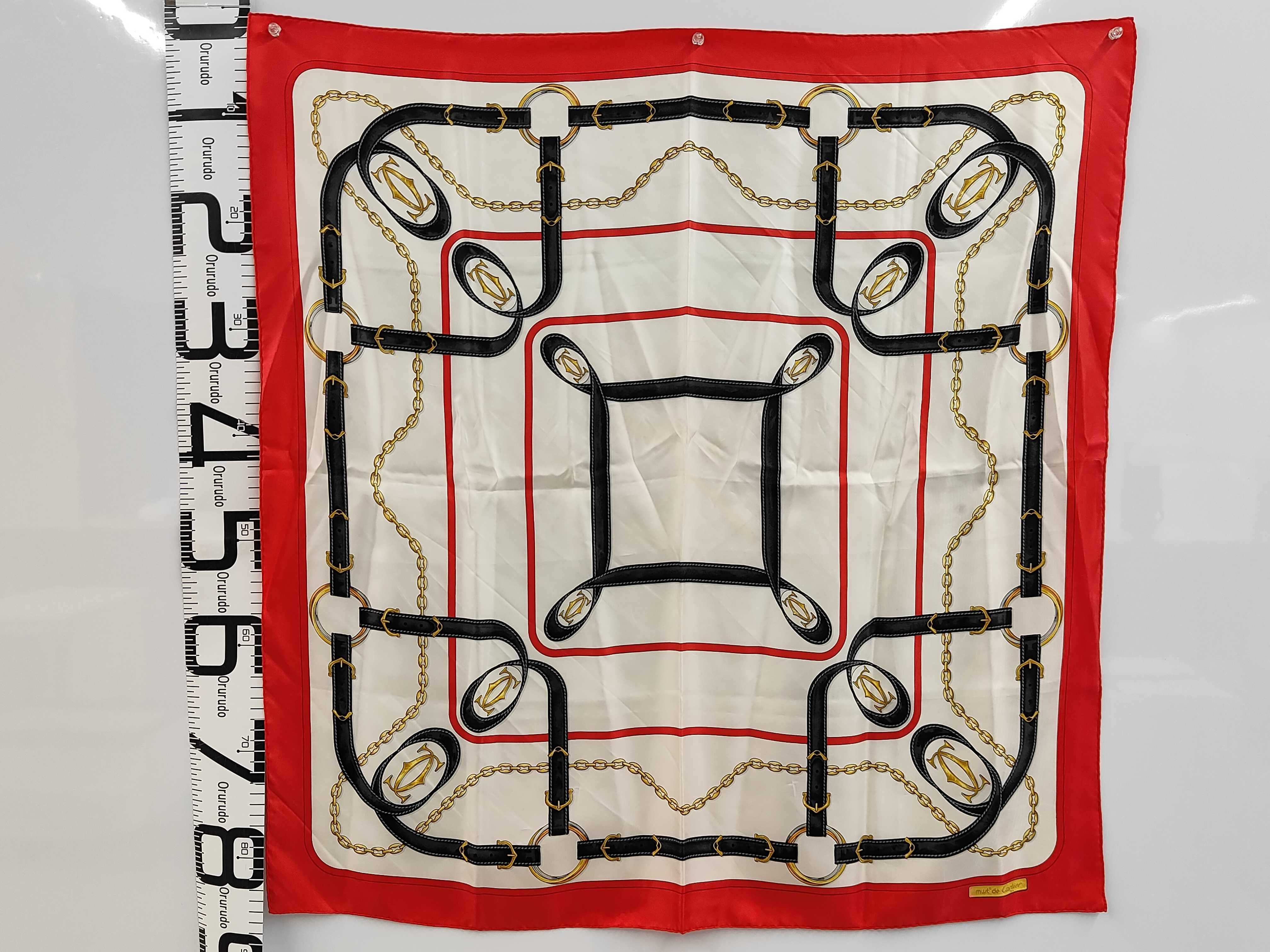 Must de Cartier Silk Scarf with Equestrian and Chain Motif