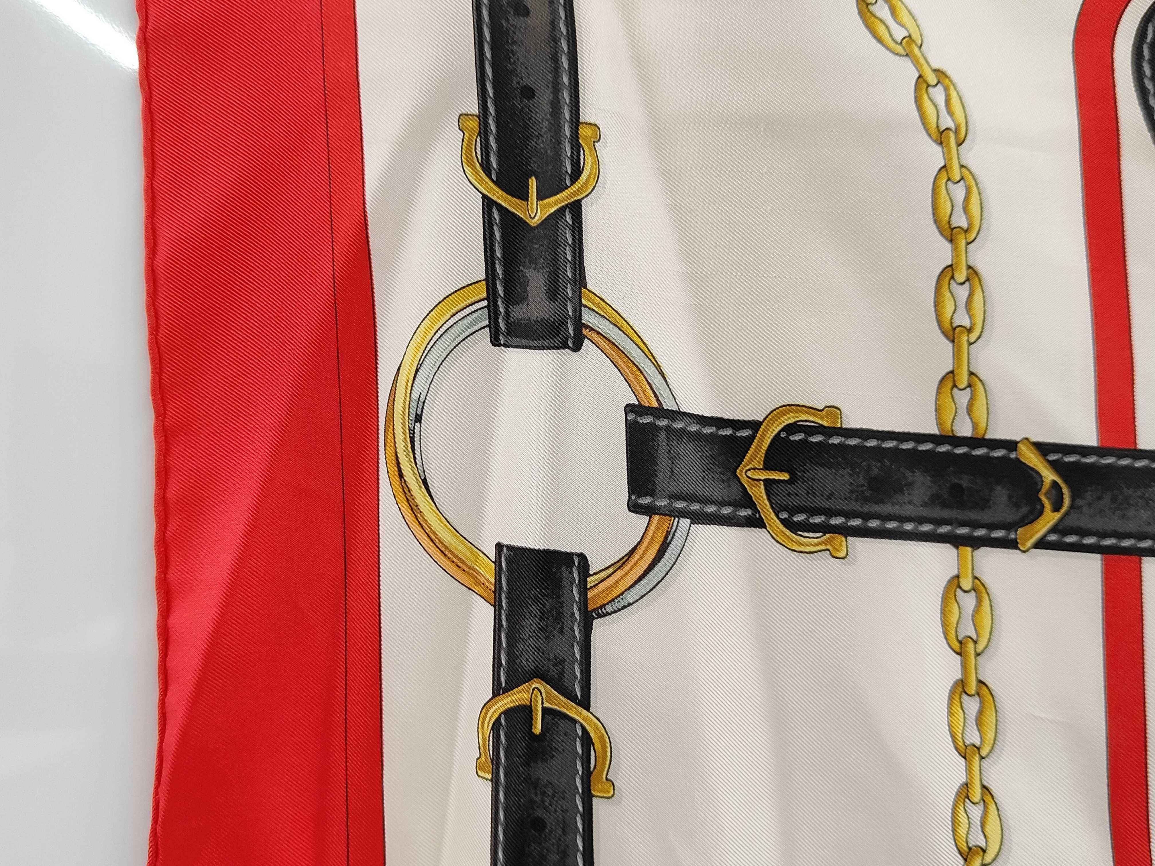 Must de Cartier Silk Scarf with Equestrian and Chain Motif