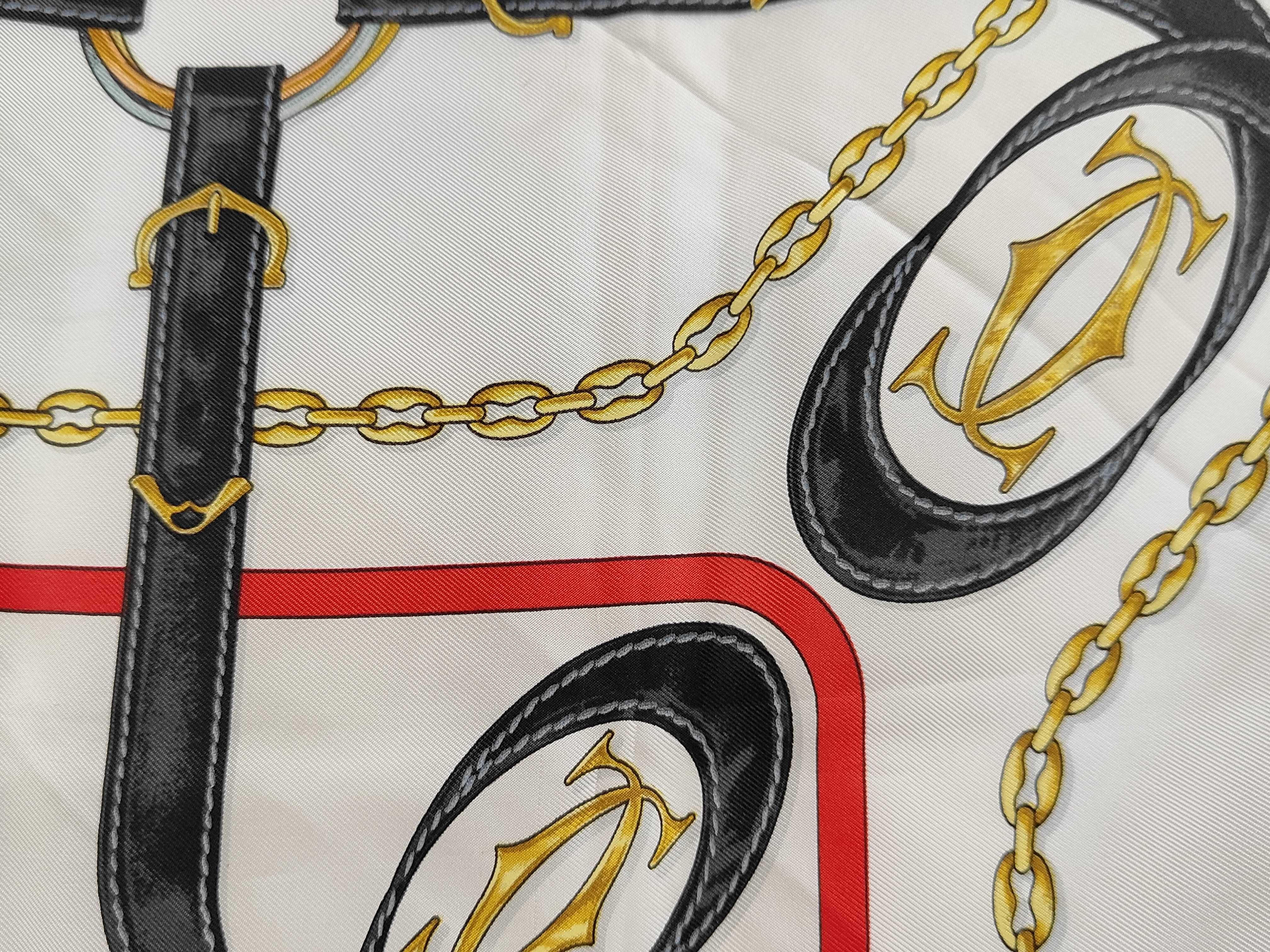 Must de Cartier Silk Scarf with Equestrian and Chain Motif