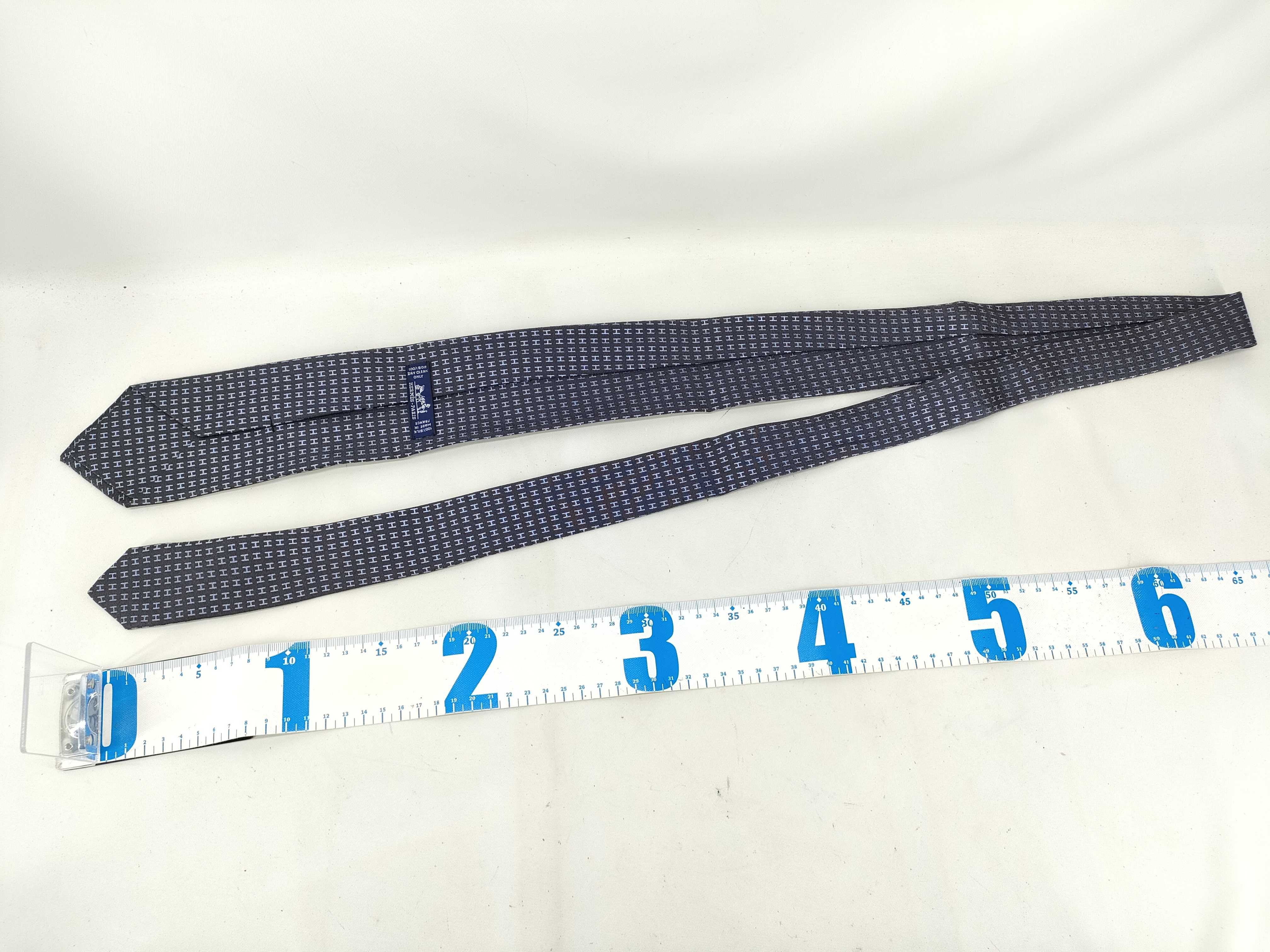 Hermes Faconnee H Pattern Silk Necktie in Gray and Light Blue