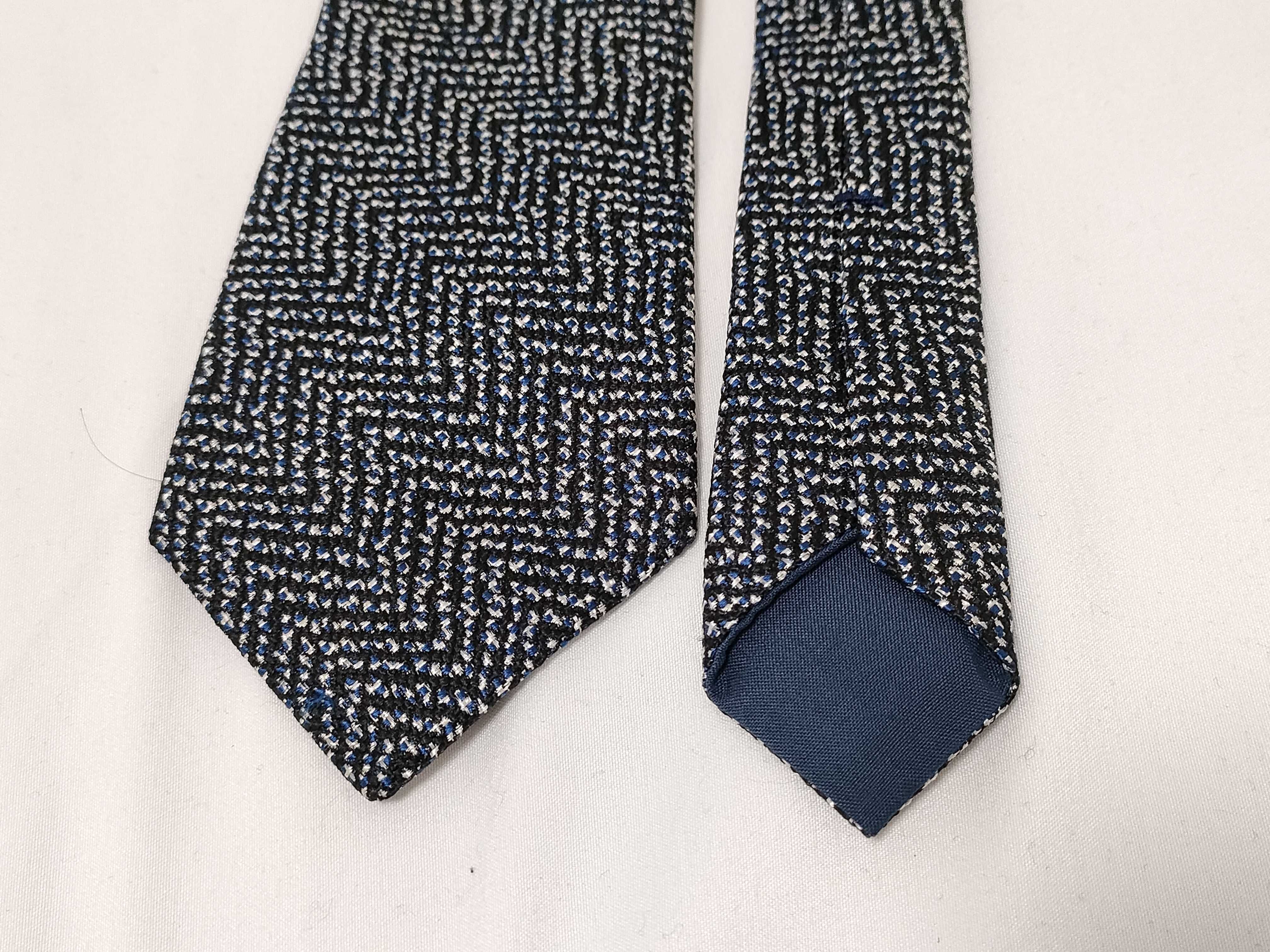 Bottega Veneta Blue and Black Zigzag Woven Necktie