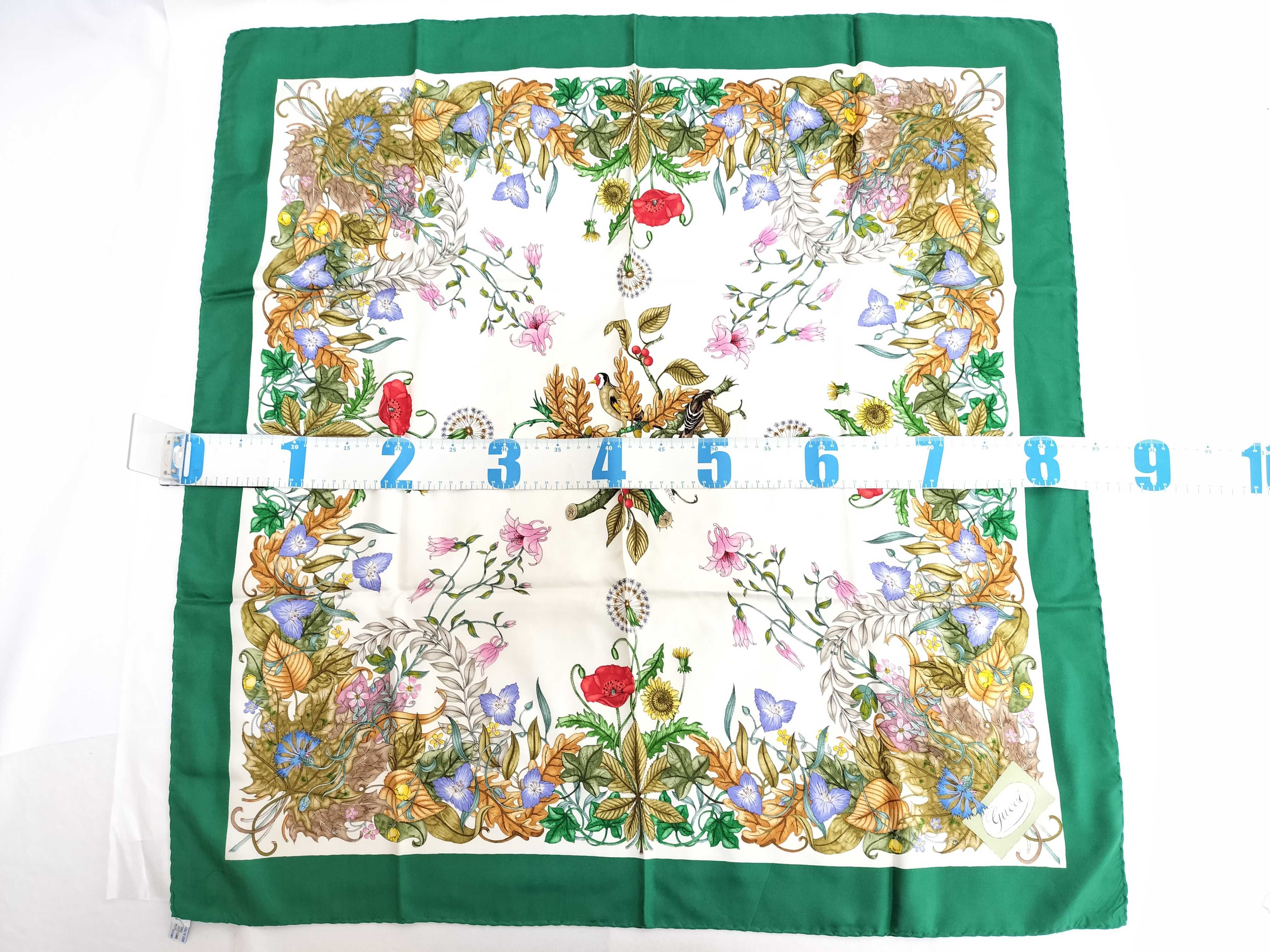 Gucci Vittorio Accornero Flora Pattern Silk Scarf with Green Border