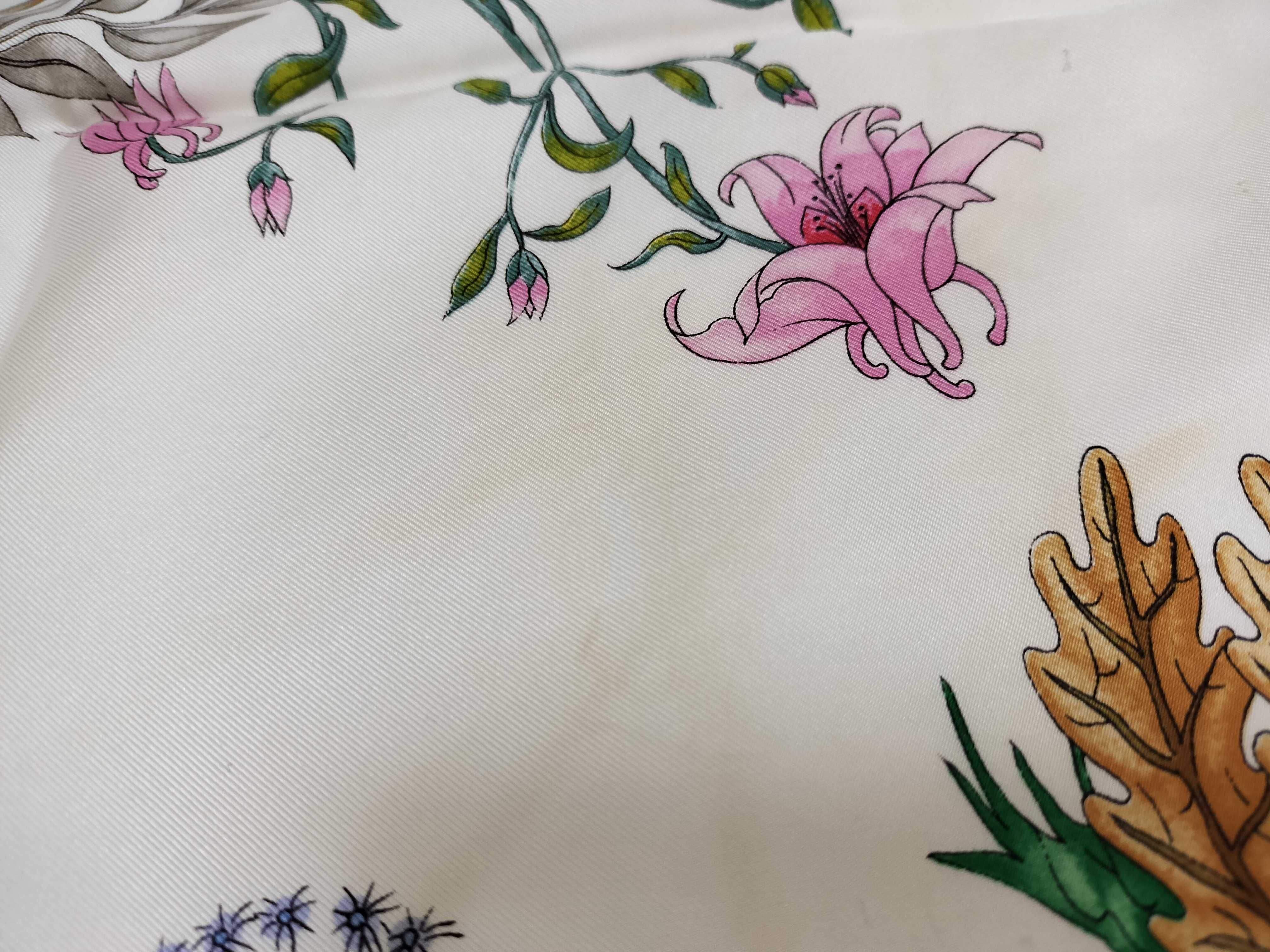 Gucci Vittorio Accornero Flora Pattern Silk Scarf with Green Border