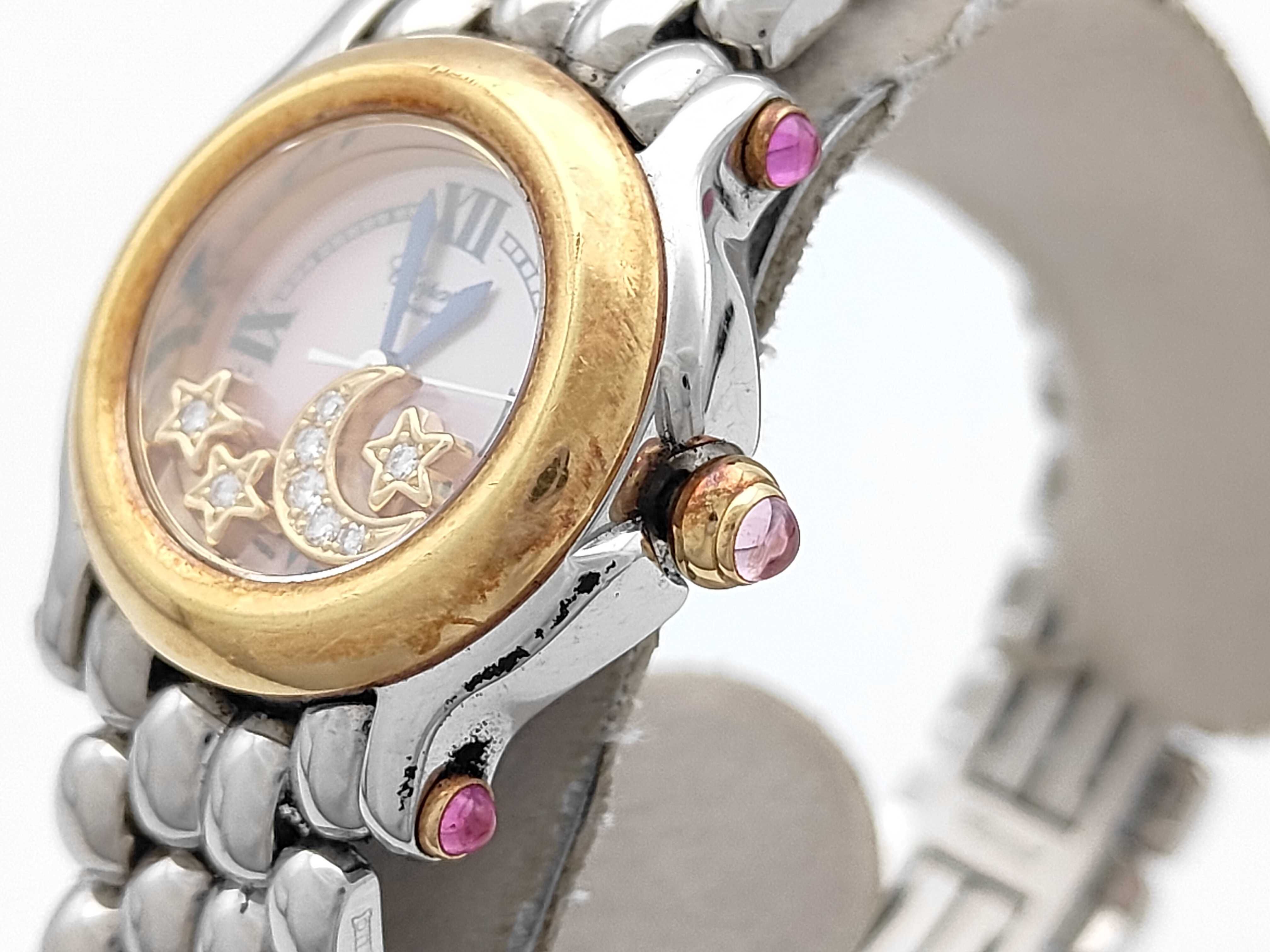 Chopard Happy Sport Moon and Stars 18K Yellow Gold/Stainless Ladies Wristwatch with box