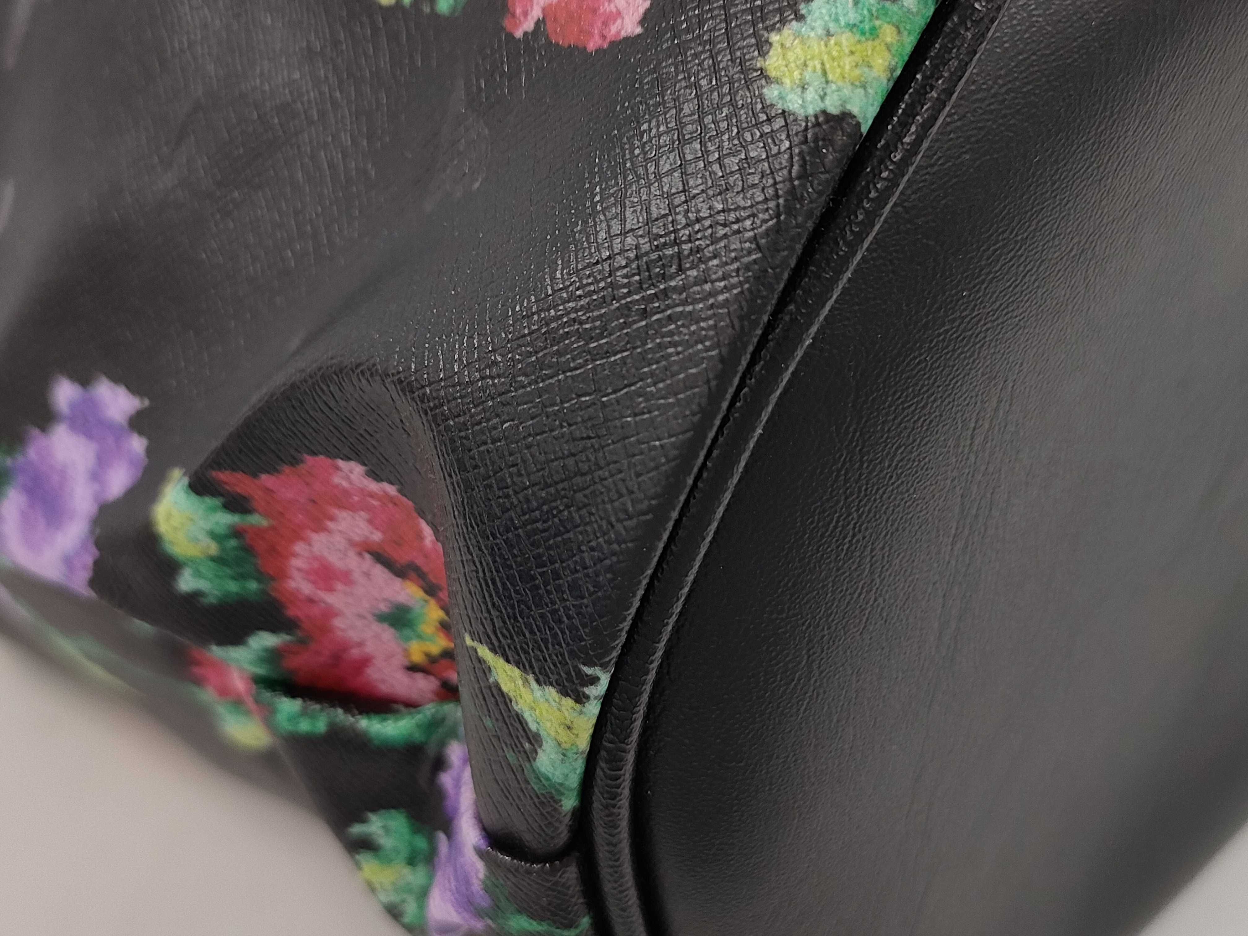 Feiler Germany Black Coated Canvas Floral Stripe Tote Bag