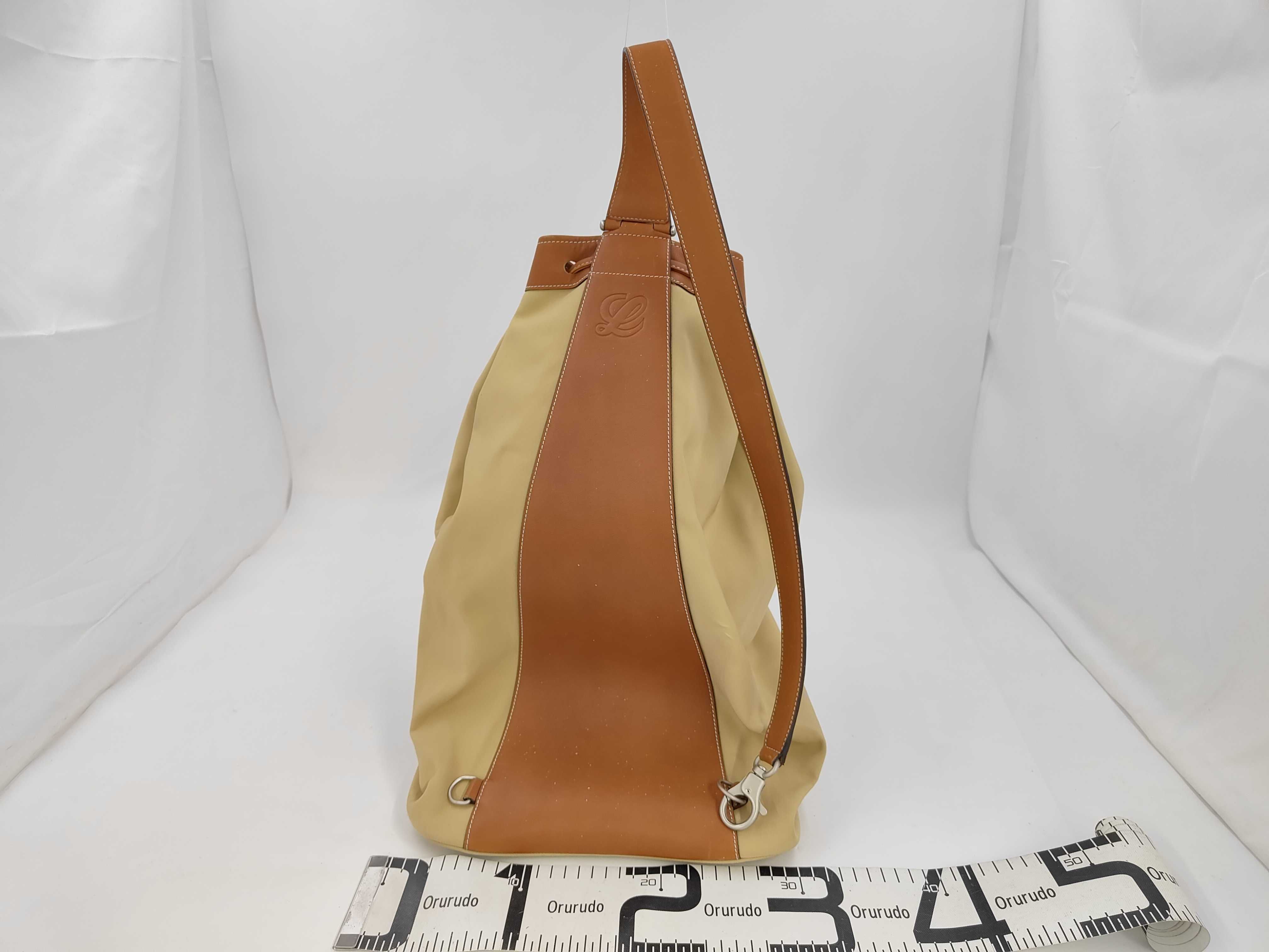 LOEWE Vintage Anton Sling Backpack in Beige Nylon and Tan Leather