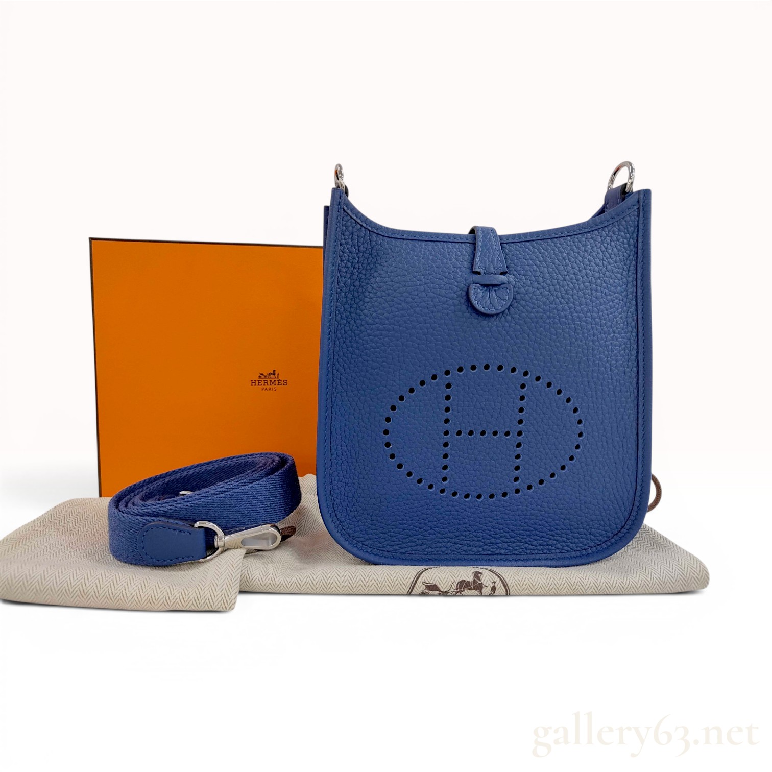 Hermes Evelyne 16 TPM Blue Taurillon Clemence Leather Crossbody Bag with Box