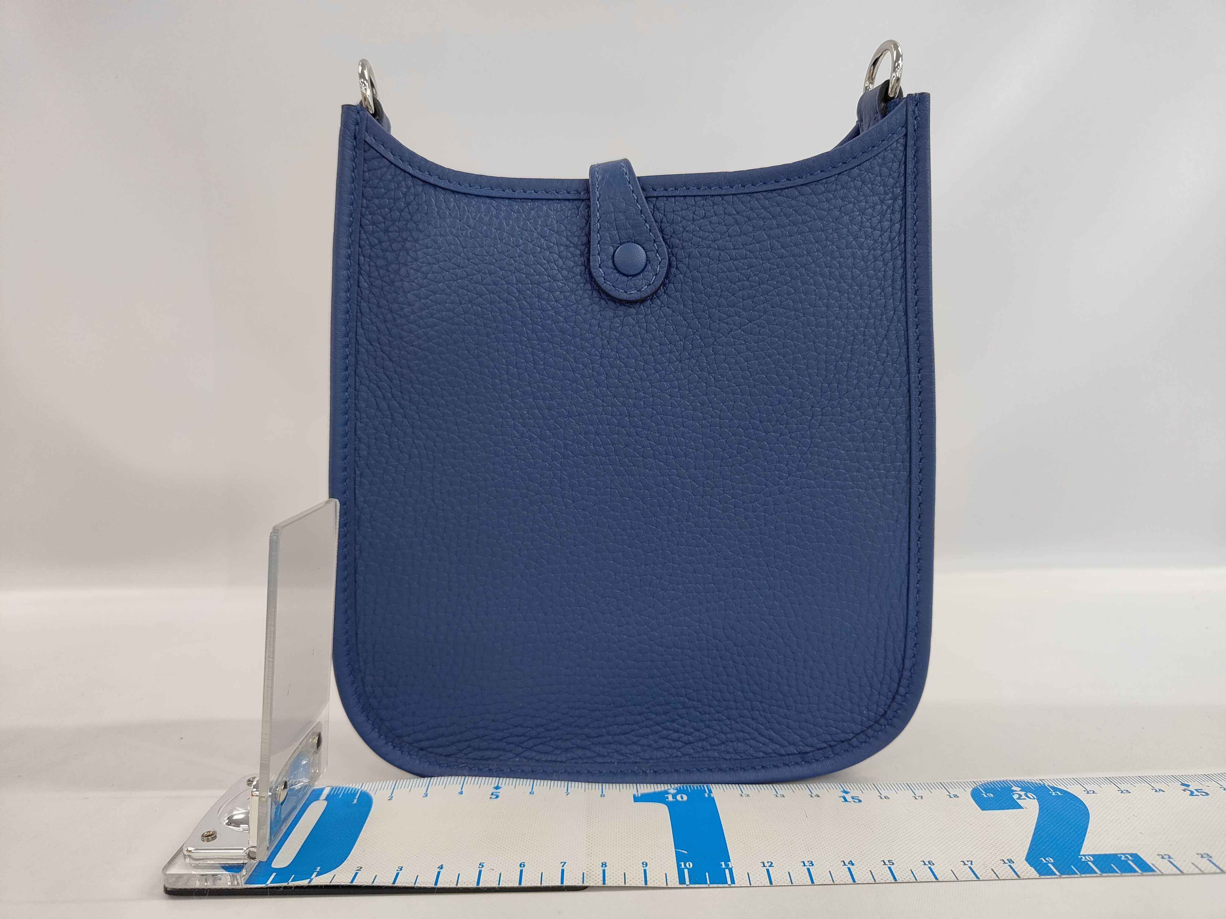 Hermes Evelyne 16 TPM Blue Taurillon Clemence Leather Crossbody Bag with Box