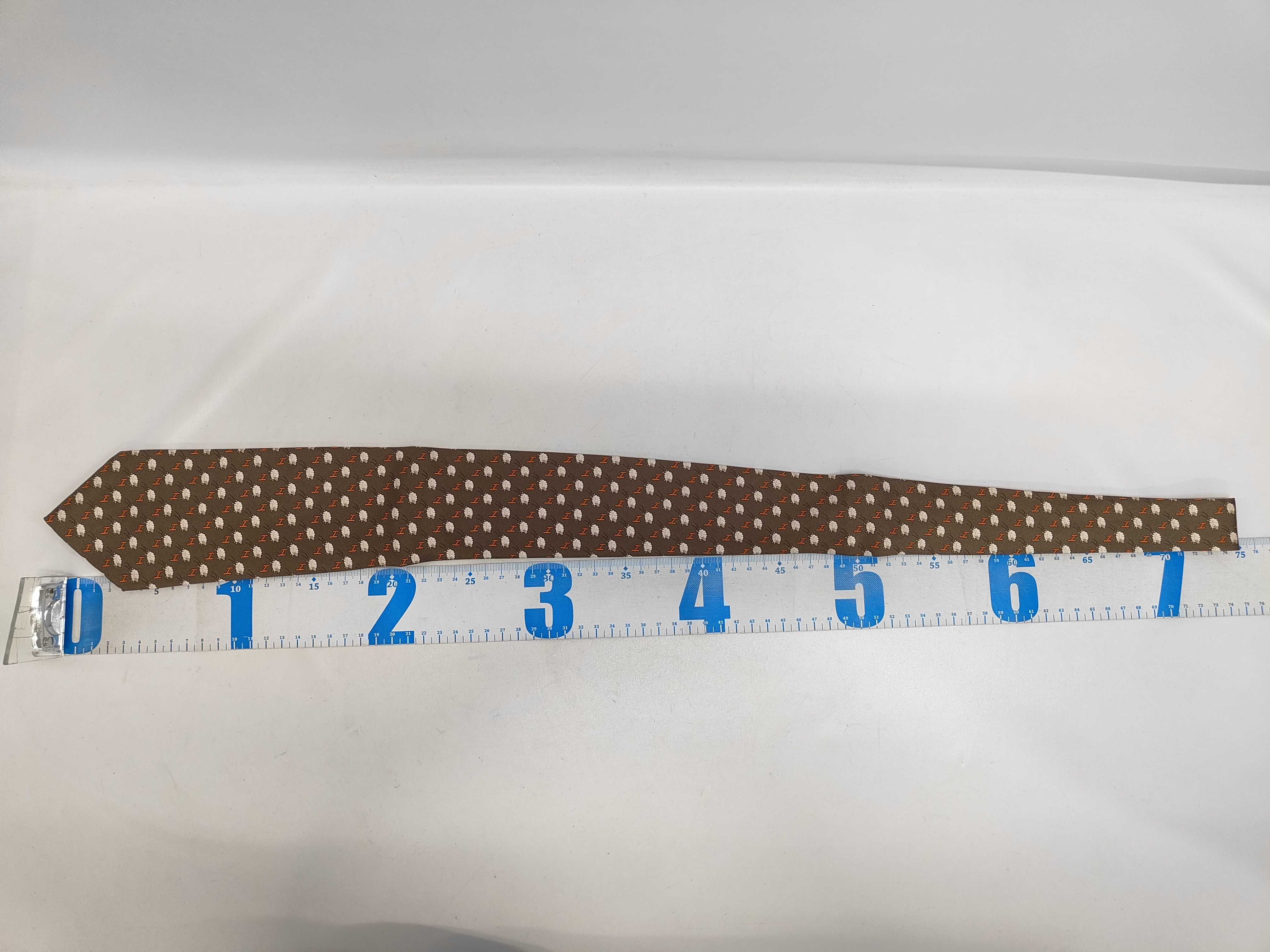 Hermes Taupe Silk Necktie with Sheep and H Logo Pattern