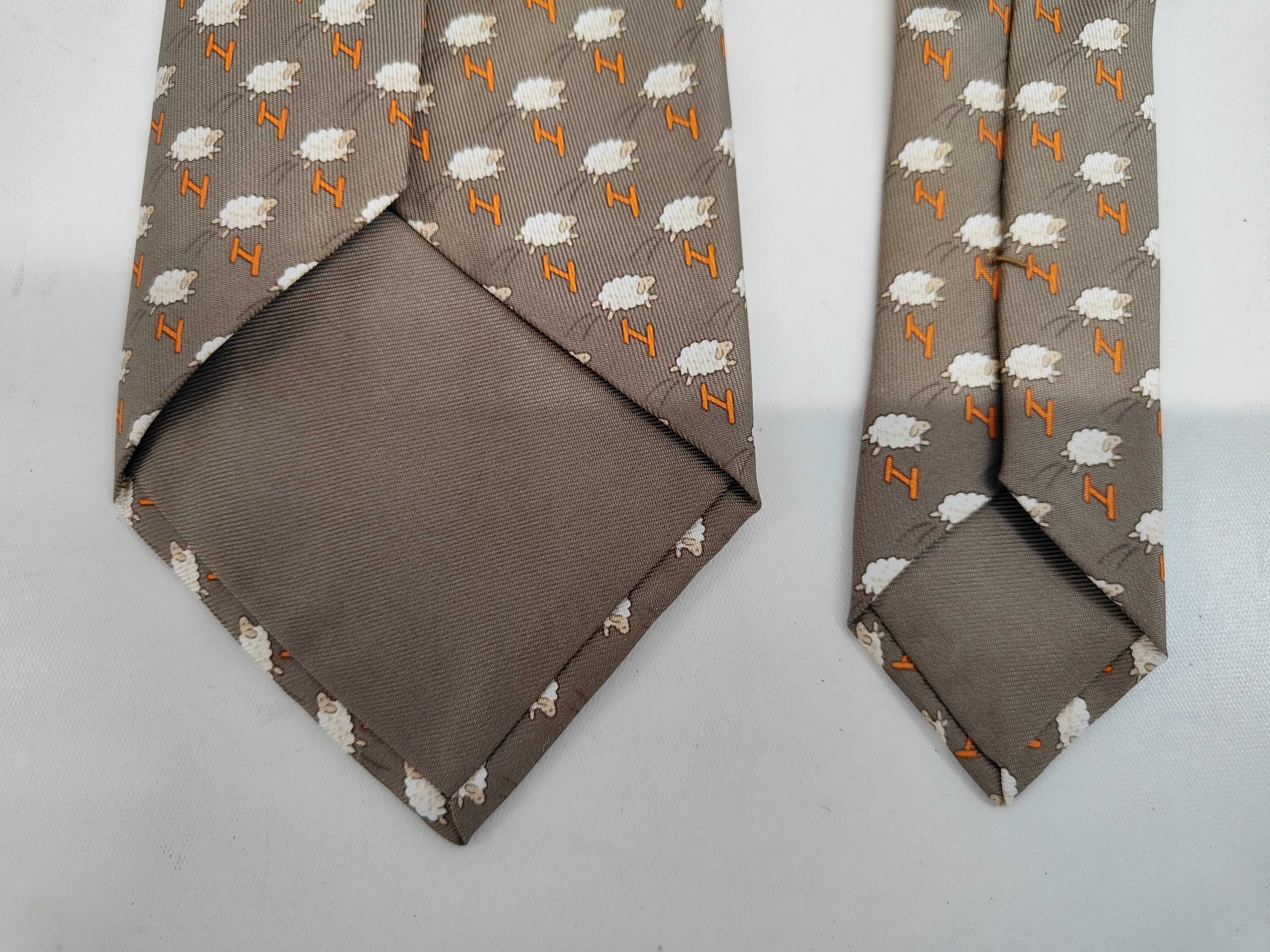 Hermes Taupe Silk Necktie with Sheep and H Logo Pattern