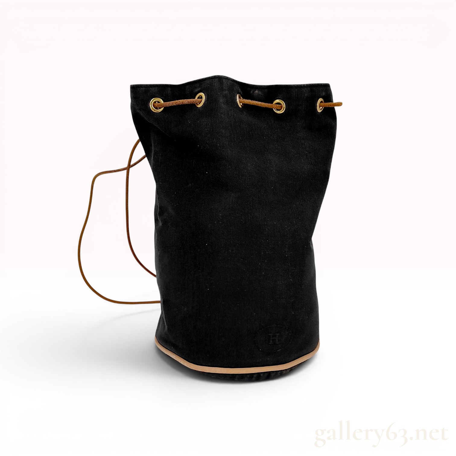 Hermes Black Canvas Polochon Mimile Drawstring Backpack