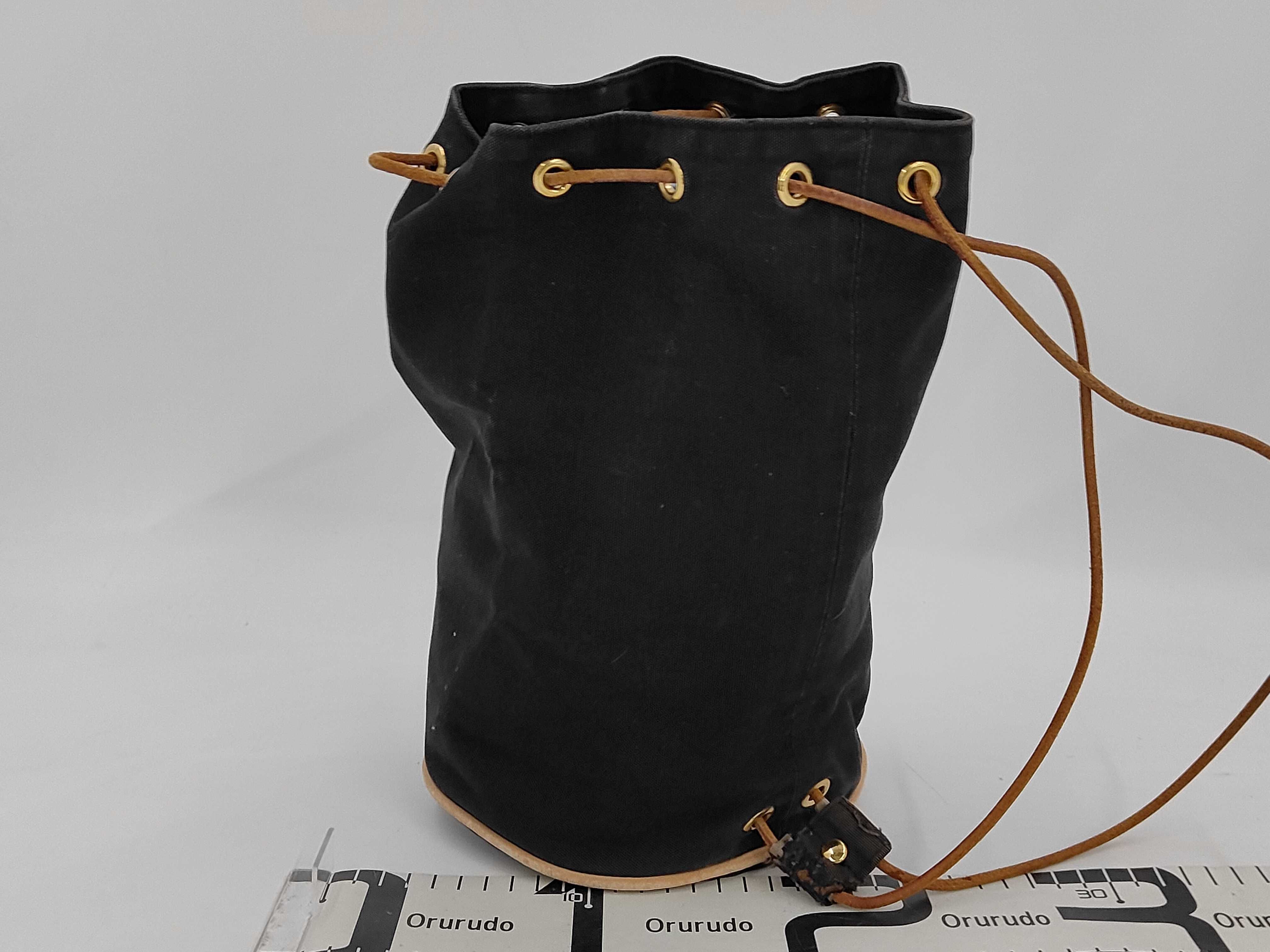 Hermes Black Canvas Polochon Mimile Drawstring Backpack