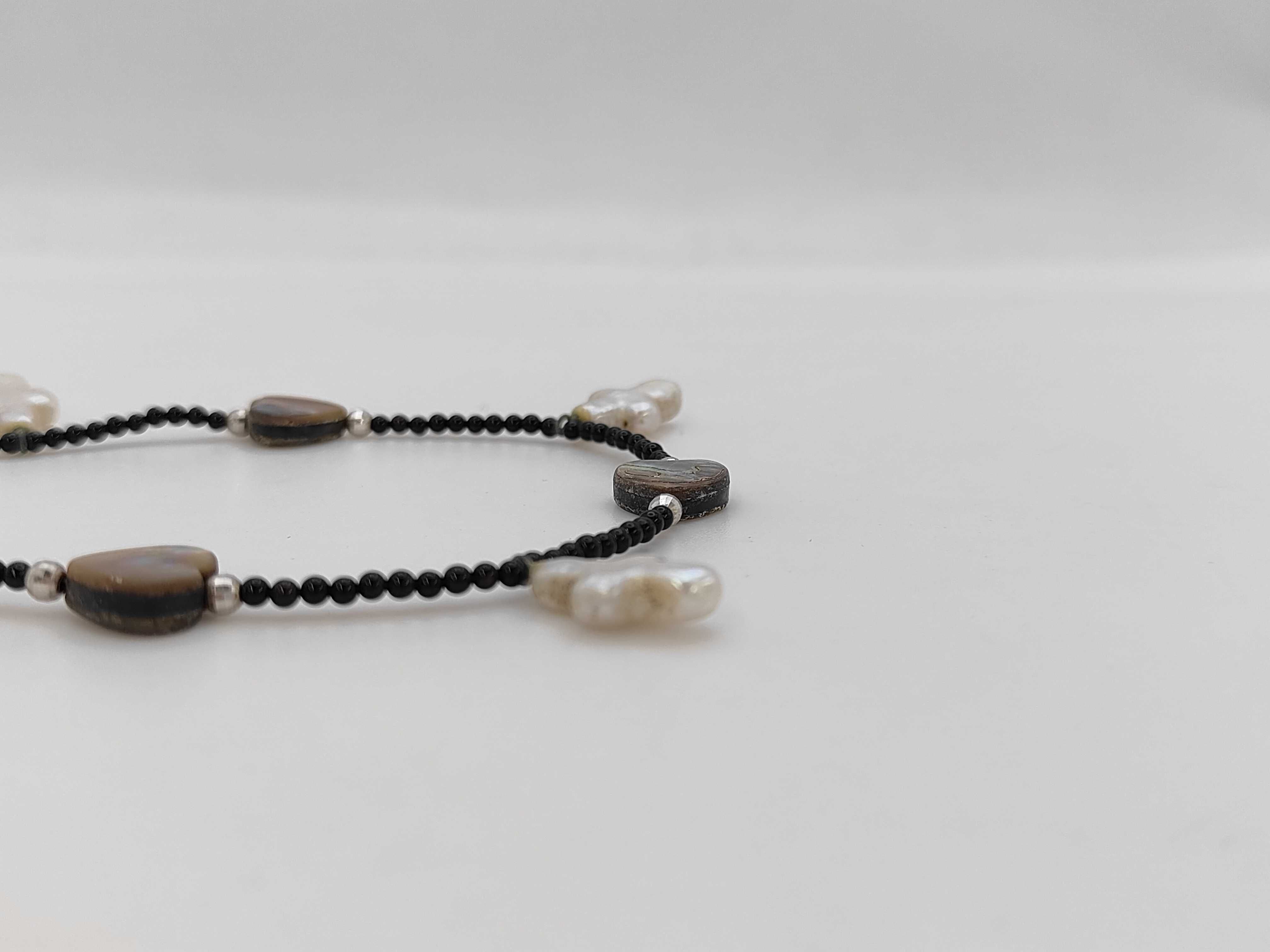 18K White Gold Abalone Heart and Baroque Pearl Cross Bead Necklace