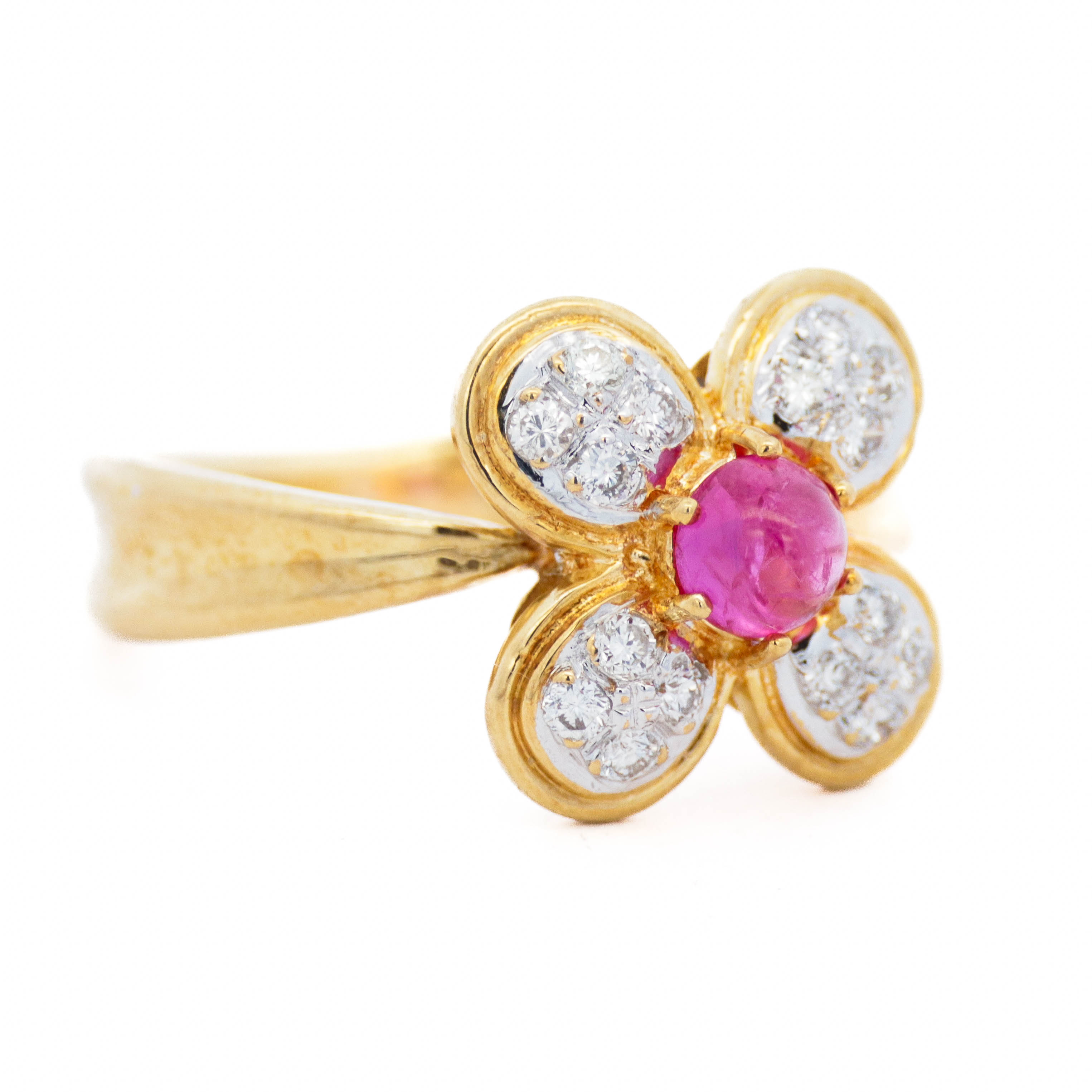 18k Yellow Gold Natural Diamond Ruby Floral Ring Size 6