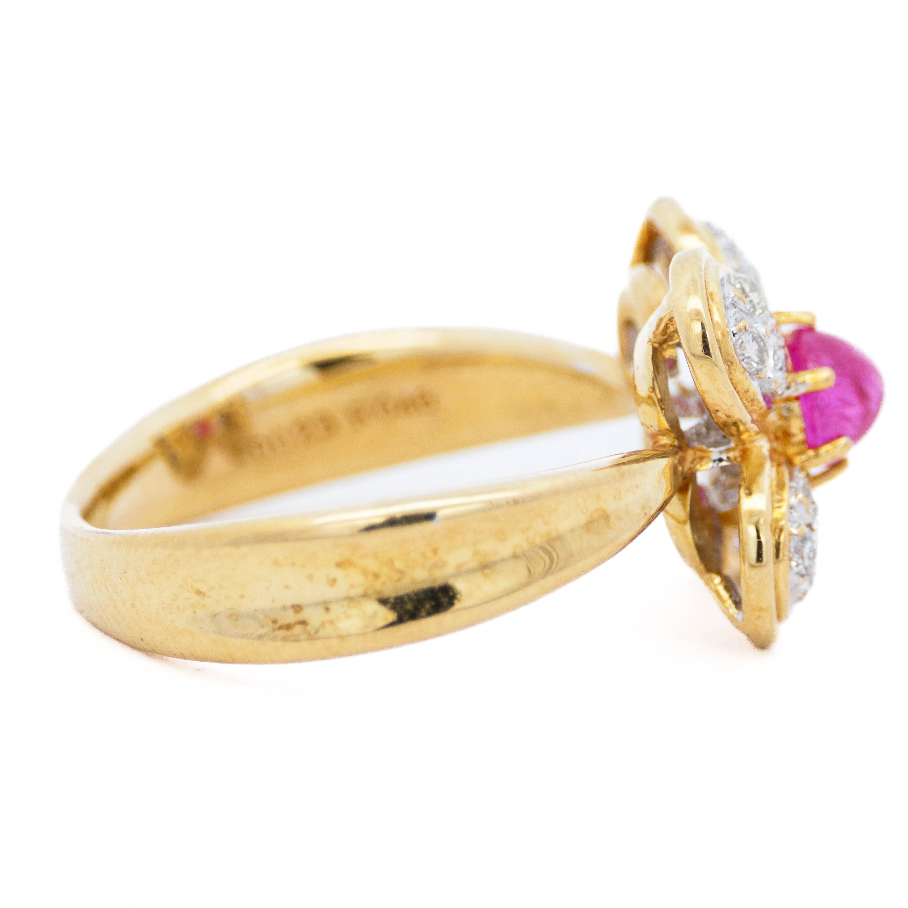 18k Yellow Gold Natural Diamond Ruby Floral Ring Size 6